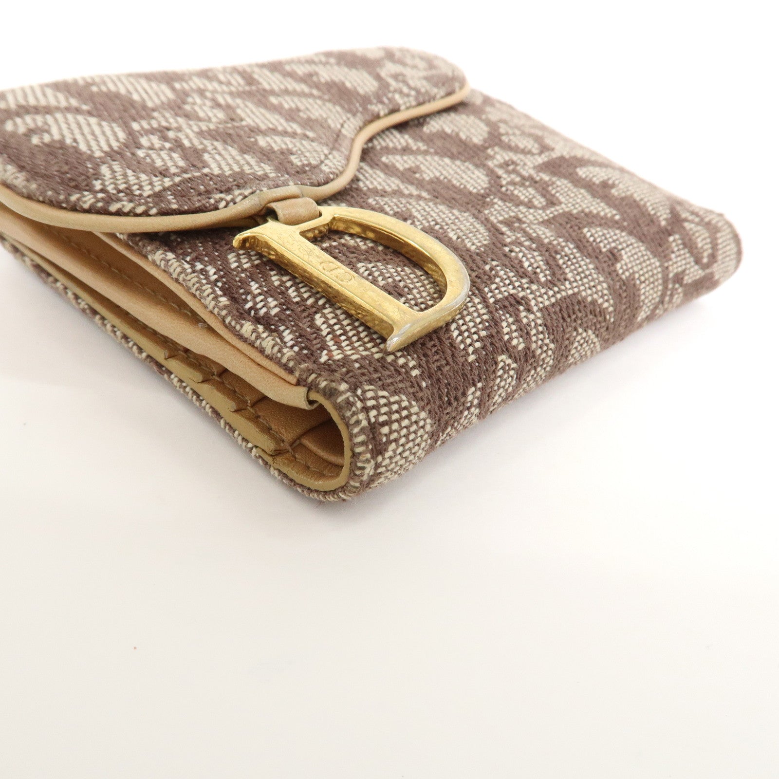 Christian Dior Trotter Canvas Leather Bi-fold Compact Wallet Brown