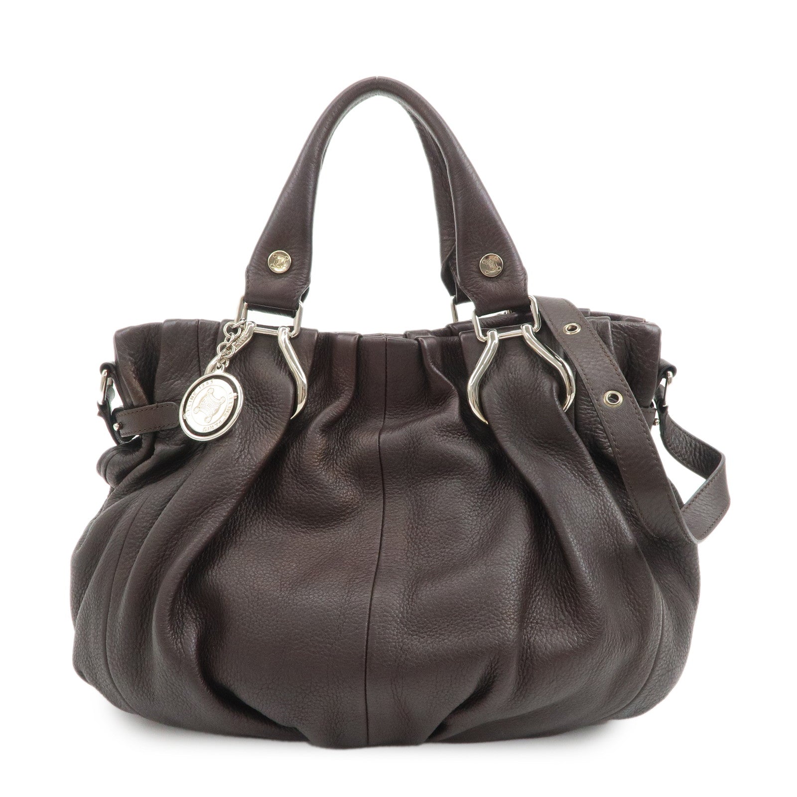 CELINE Macadam Pillow Small Leather 2Way Bag Dark Brown