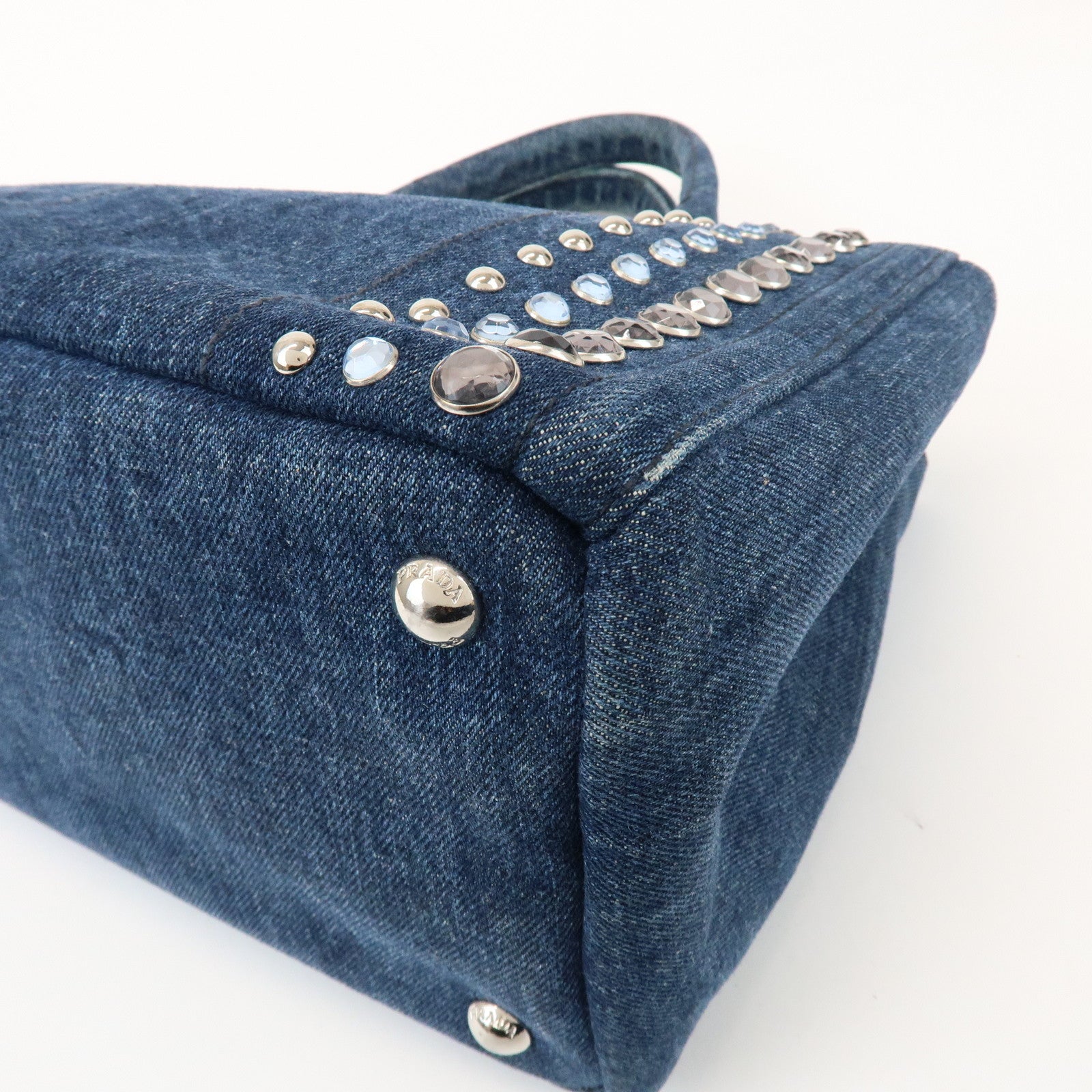 PRADA Canapa Mini 2Way Bag Hand Shoulder Bag Denim Blue B2439G