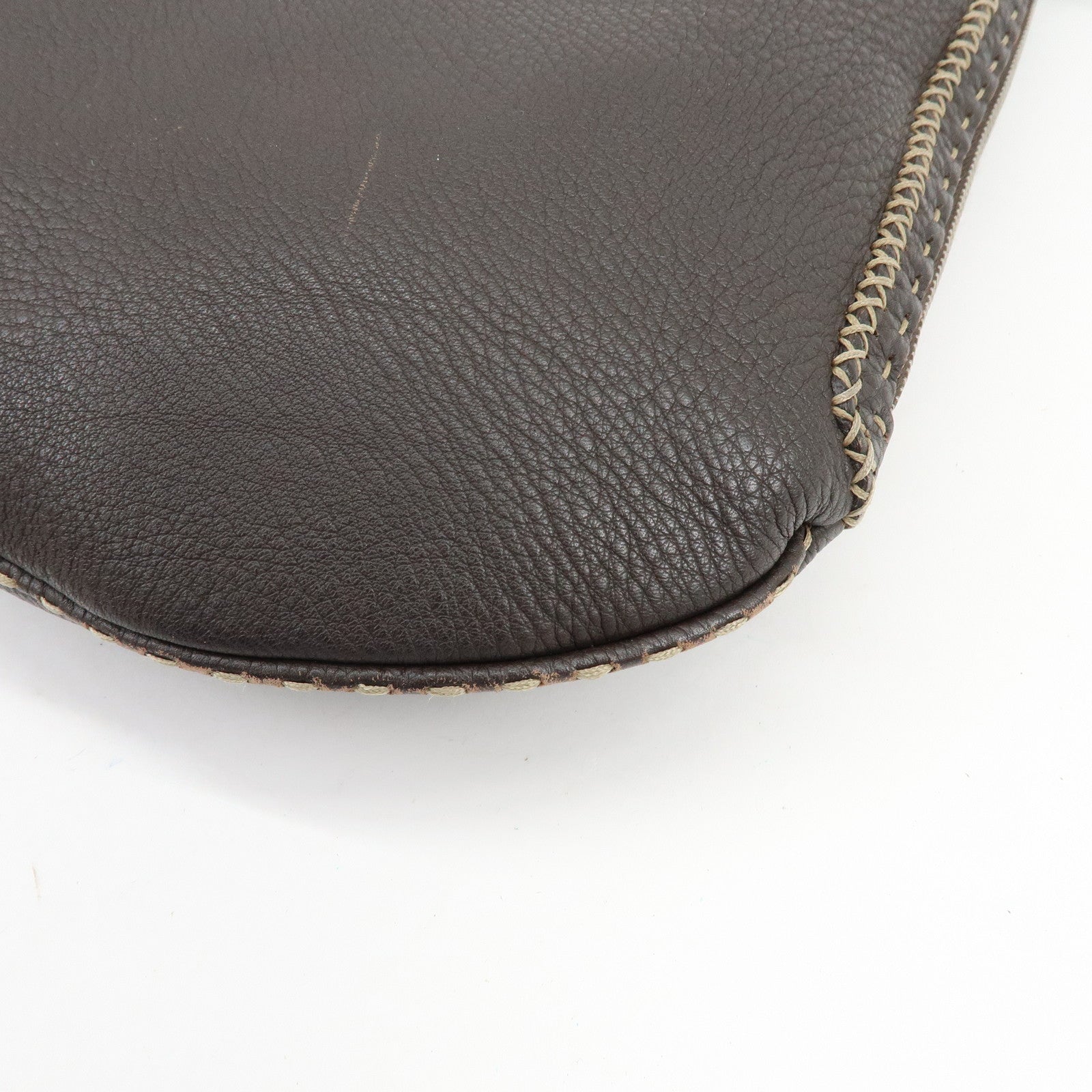 FENDI Selleria Leather Shoulder Bag Tote Bag Brown 491912908