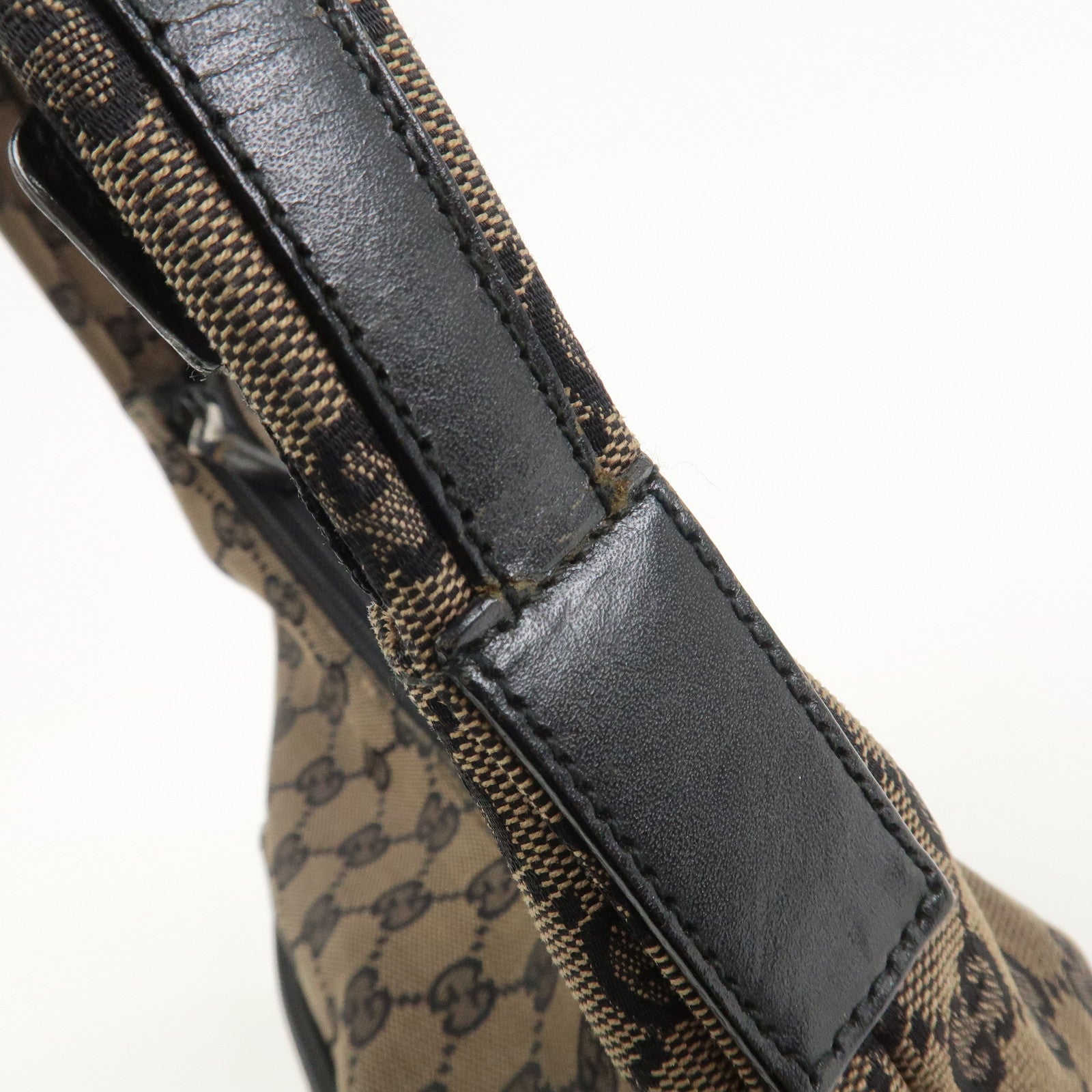 GUCCI GG Canvas Leather Shoulder Bag Hand Bag Brown Black 001・3386