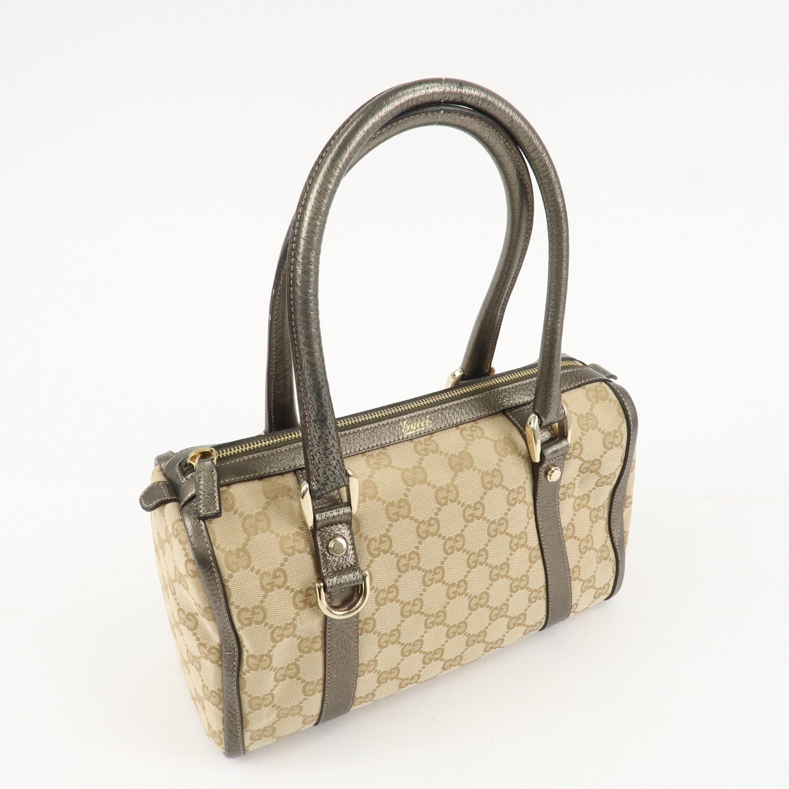GUCCI Abbey GG Canvas Leather Mini Boston Bag Beige Silver 130942 Used