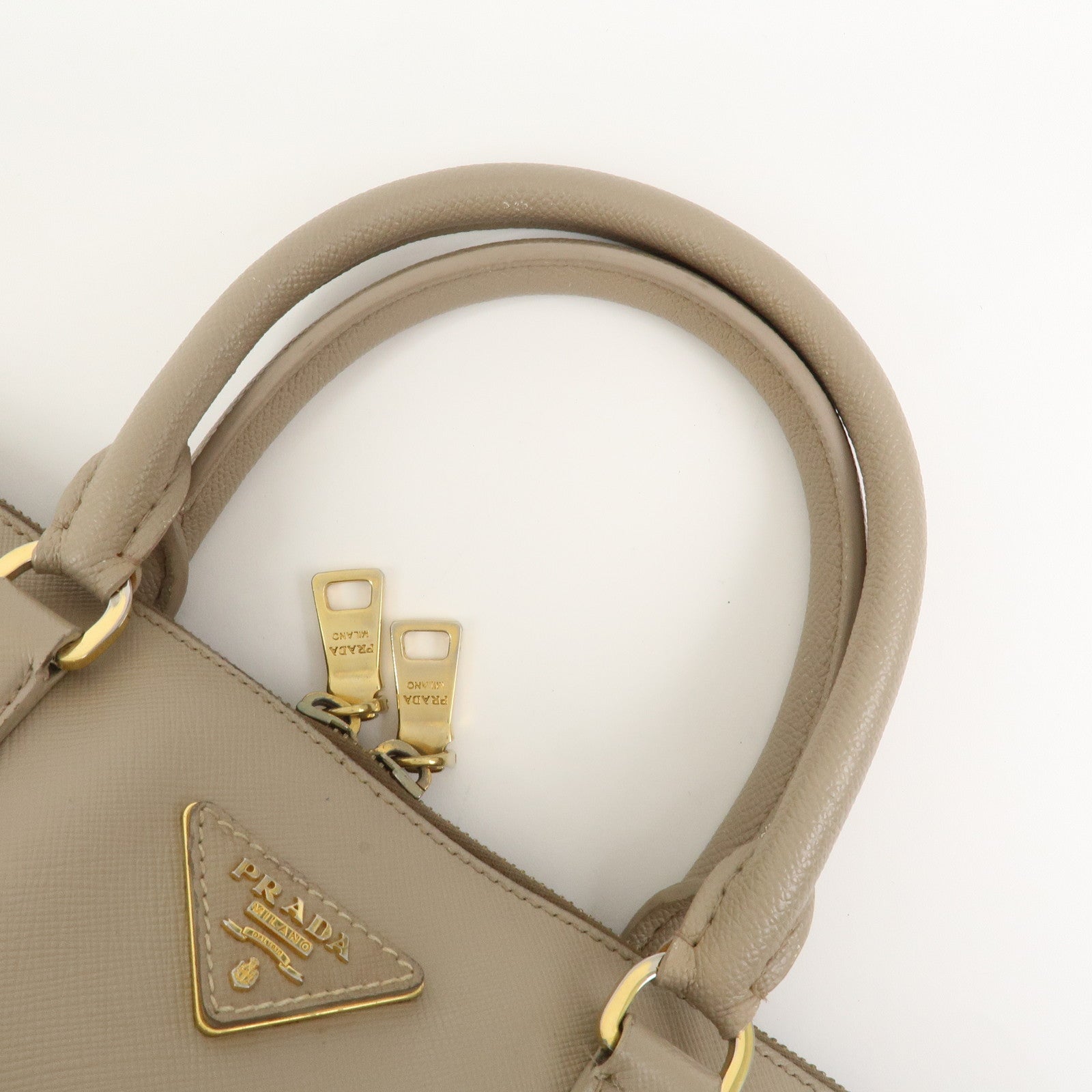 PRADA Triangle Logo Saffiano Leather Hand Bag Greige BL0812
