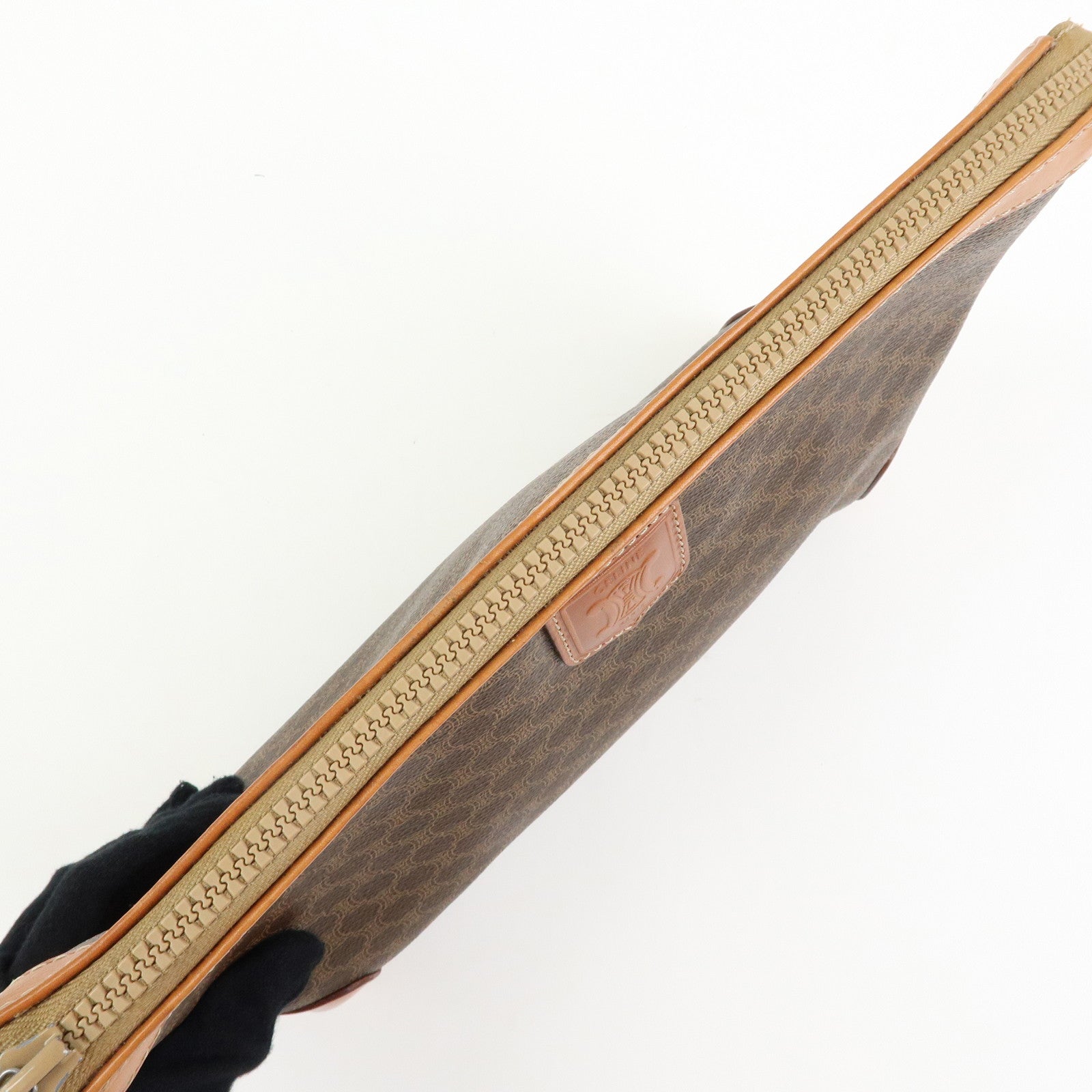 CELINE Macadam PVC Leather Clutch Bag Cosmetic Pouch Brown