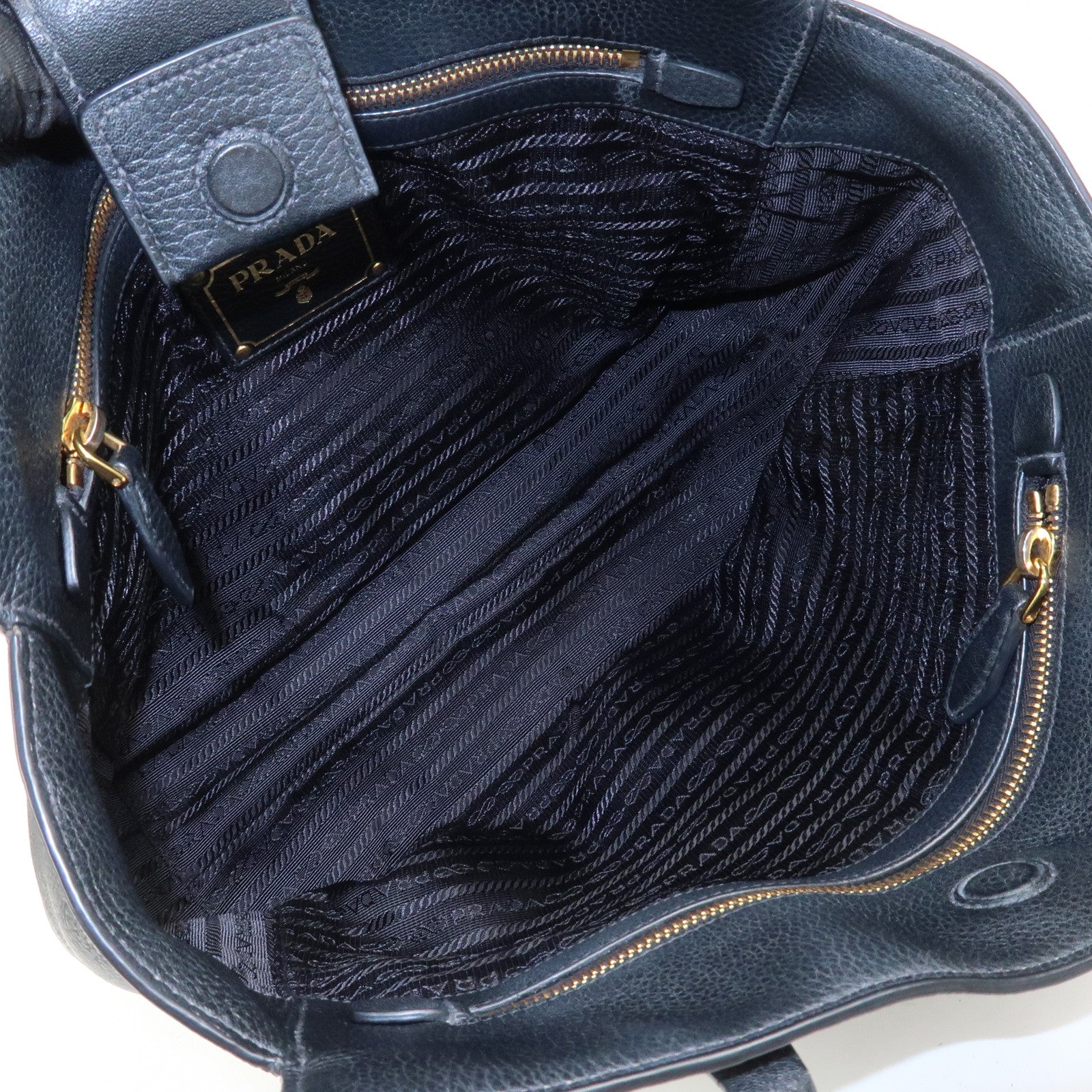 PRADA Logo Leather Shoulder Bag Tote Bag Black 1BG111