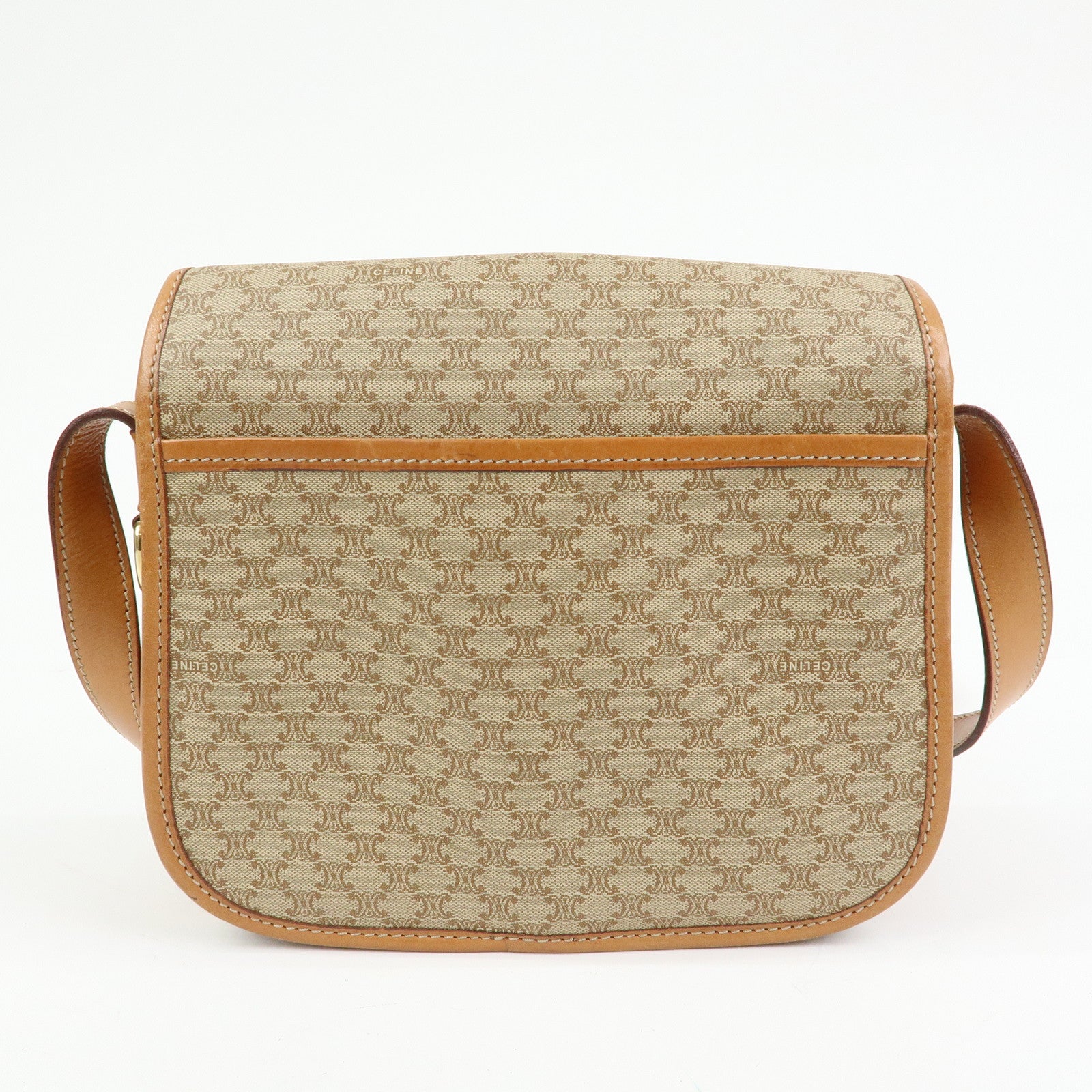 CELINE Macadam PVC Leather Shoulder Bag Beige Brown