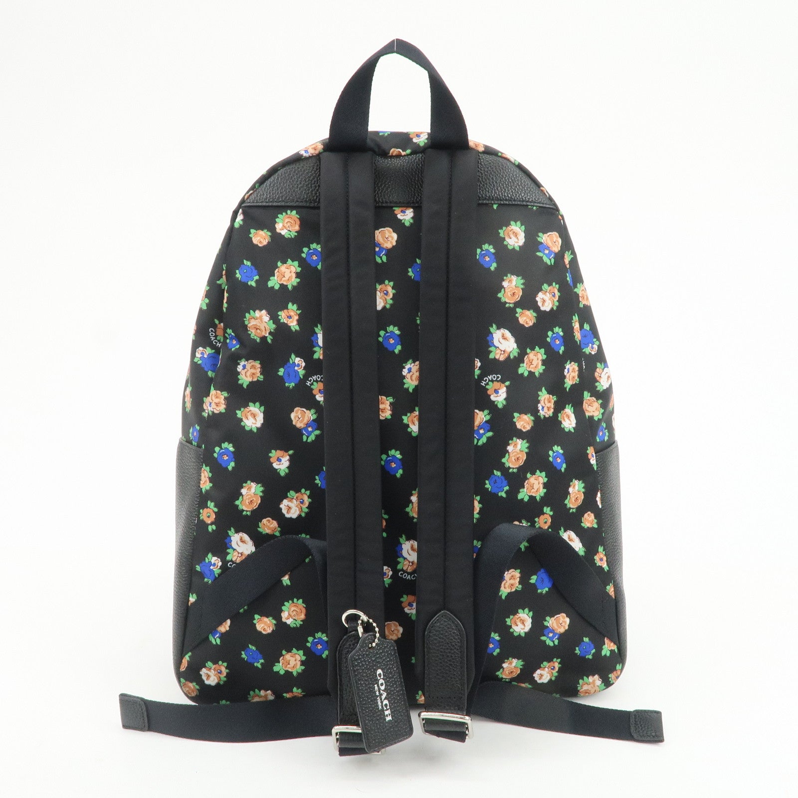 COACH Charlie Nylon Leather Floral Backpack Rucksack Black