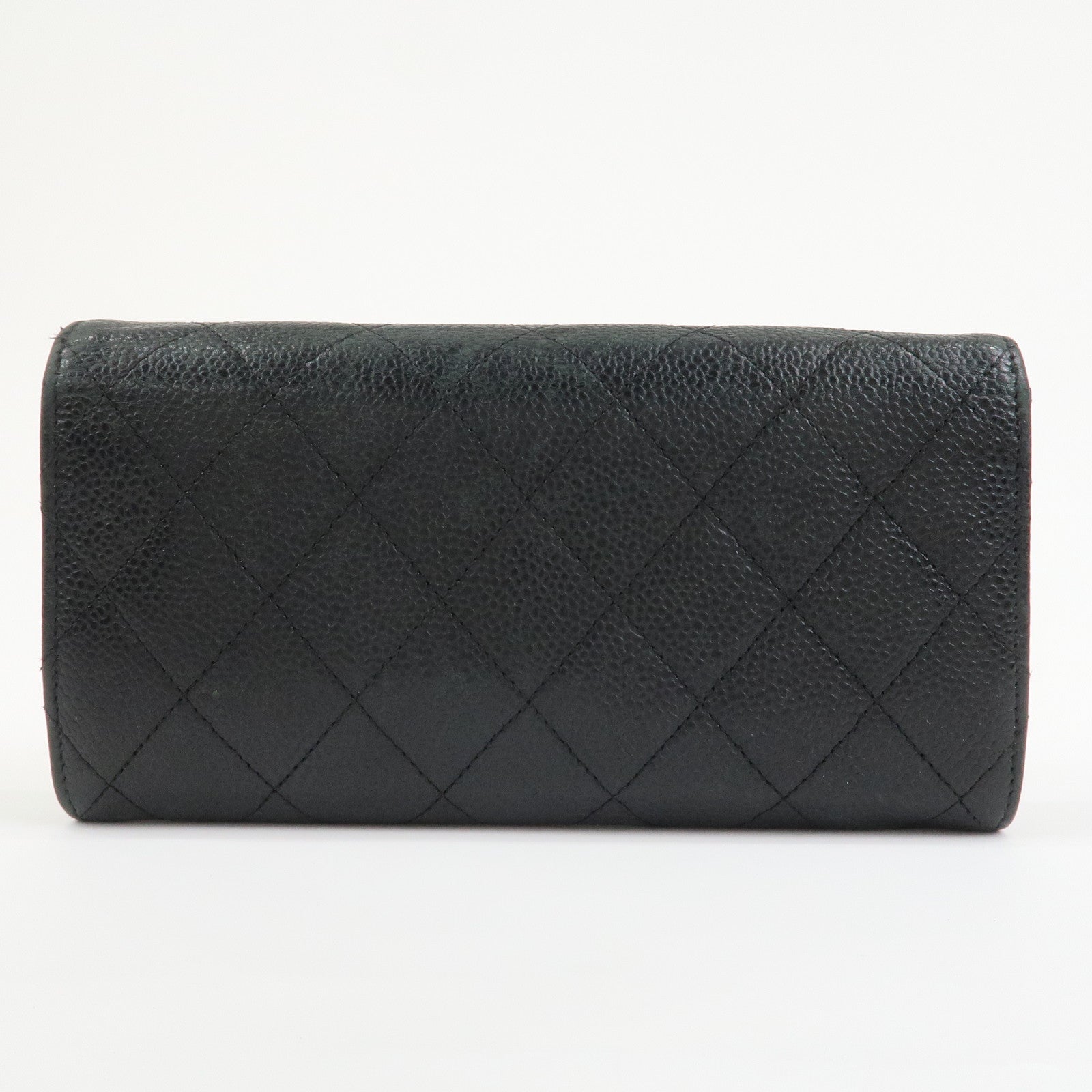CHANEL COCO Mark Matelasse Caviarskin Long Flap Wallet Black A50096