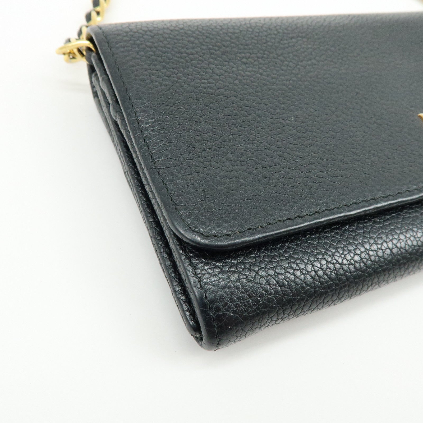 PRADA Saffiano Leather Chain Wallet Shoulder Bag Black 1M1290