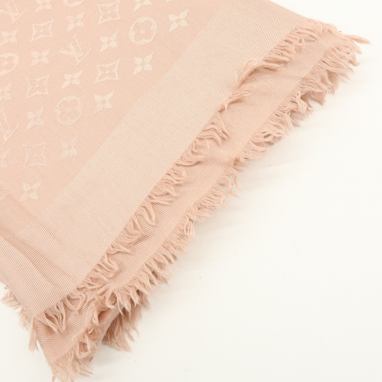 Louis Vuitton Monogram Silk Wook Scarf Shawl Pink 402336