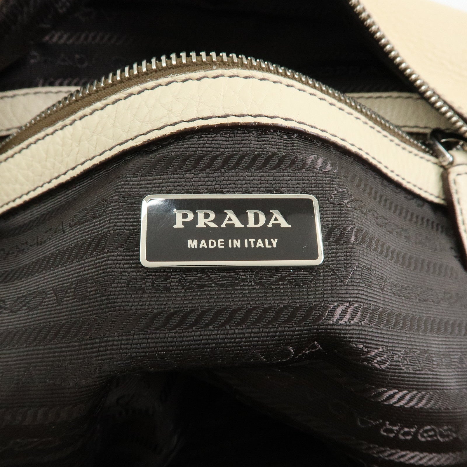 PRADA Vitello Daino Leather Boston Bag Shoulder Bag Ivory BR3091