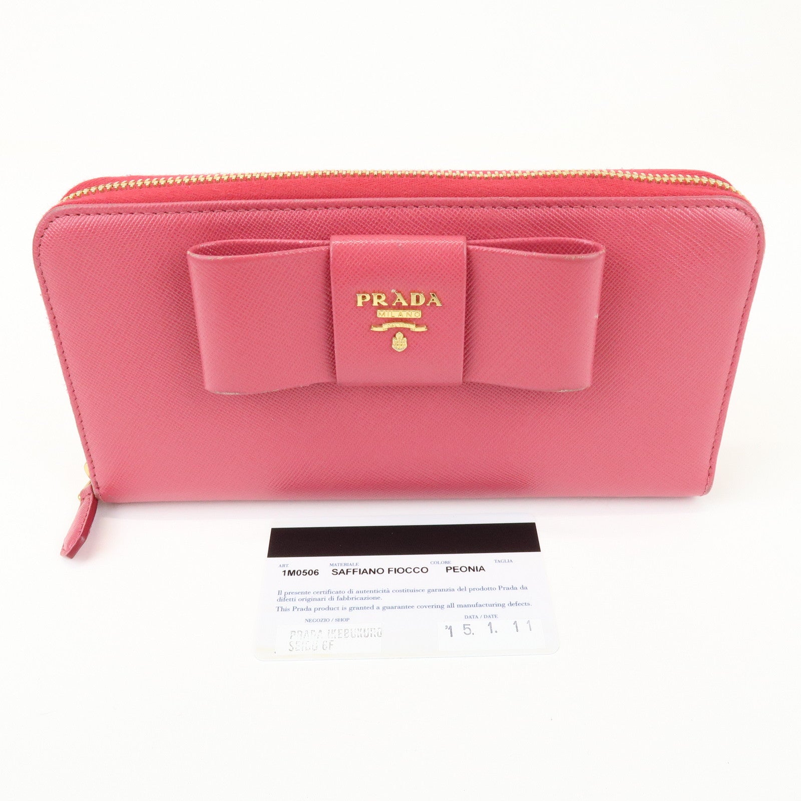 PRADA Saffiano Leather Round Zippy Wallet Pink Pink 1M0506