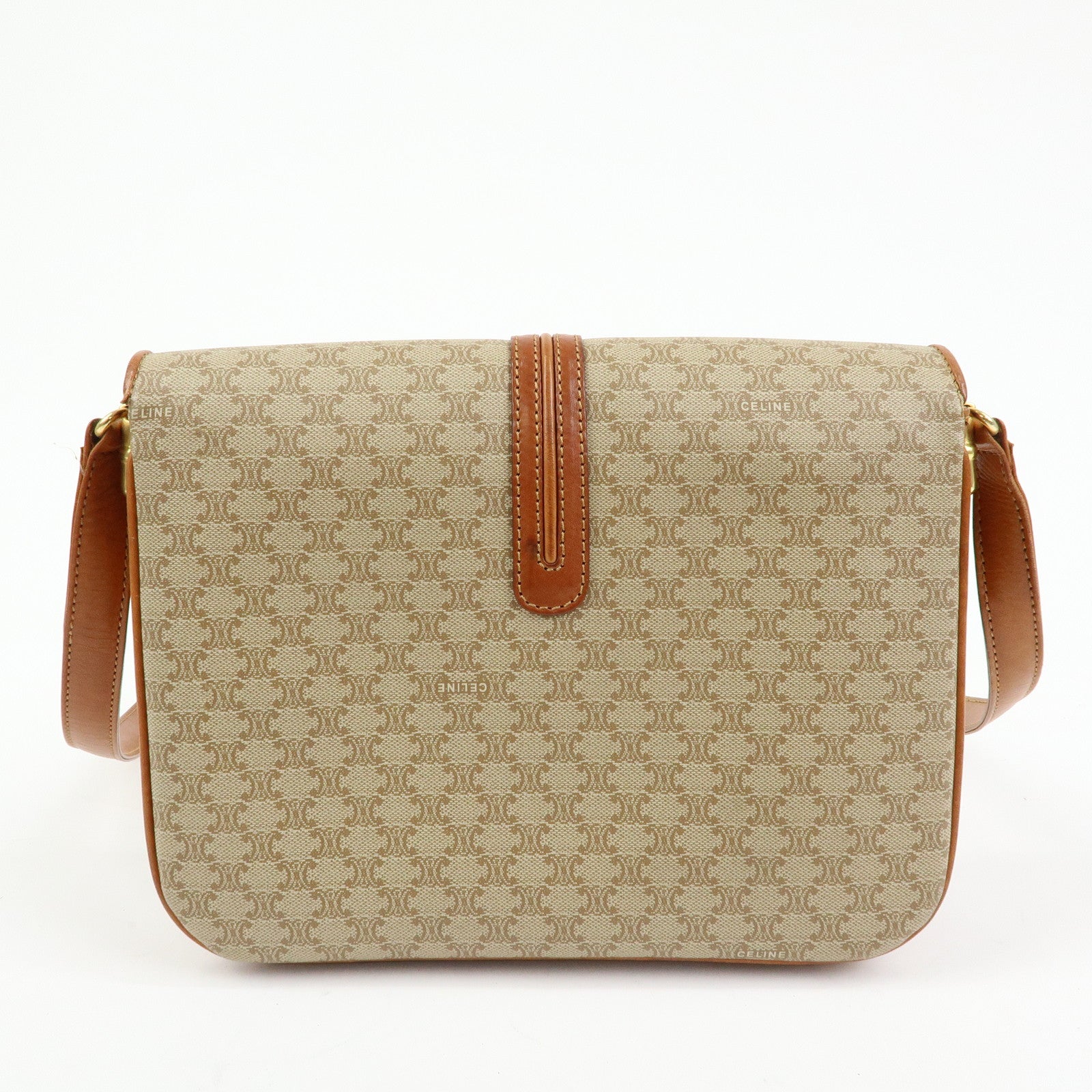 CELINE Macadam PVC Leather Shoulder Bag Crossbody Bag Beige