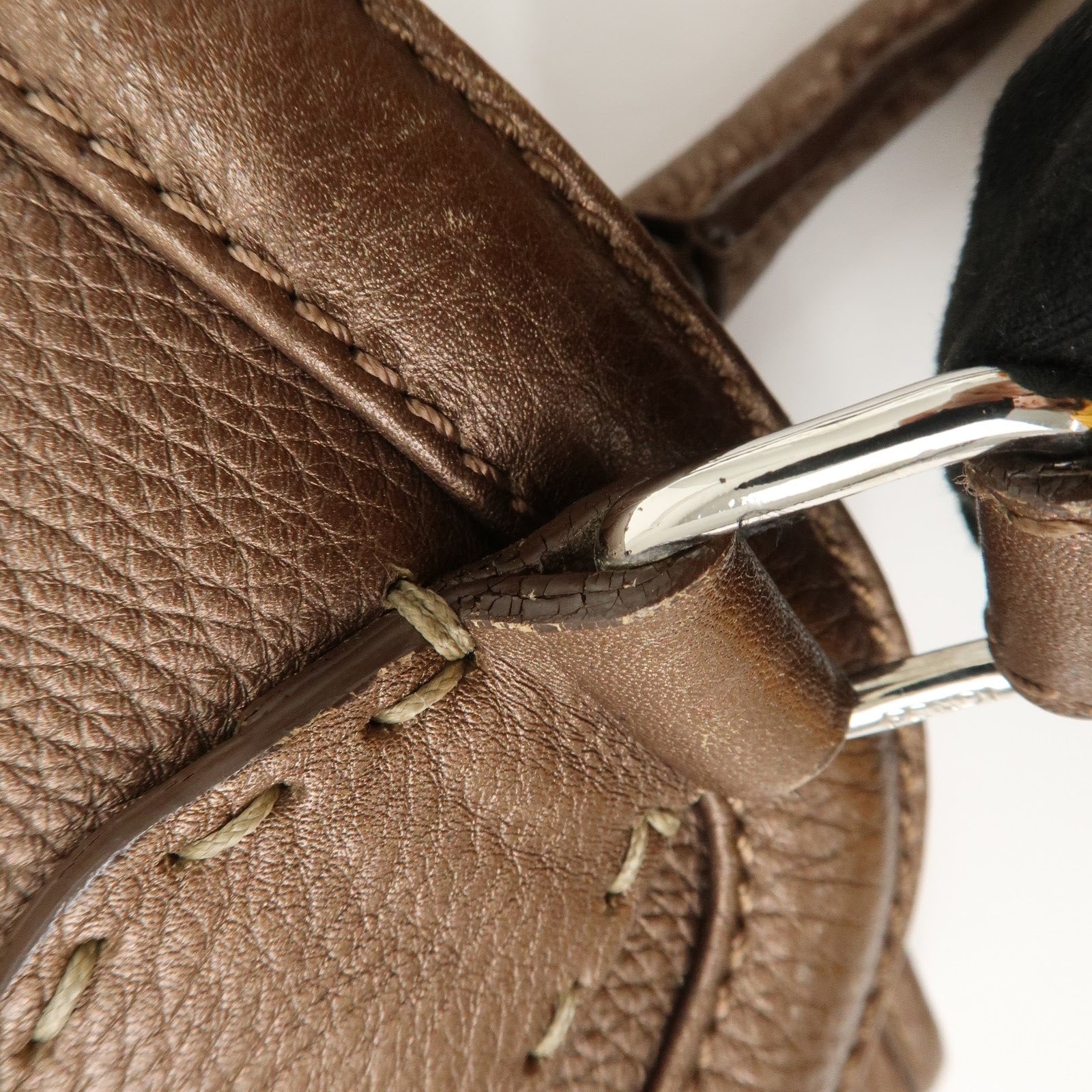 FENDI Seleria Leather Hand Bag Brown 8BN170