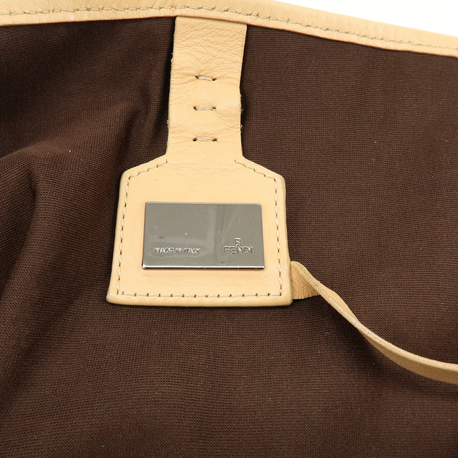 FENDI Zucchino Canvas Tote Bag Shoulder Bag Beige Brown 8BH005