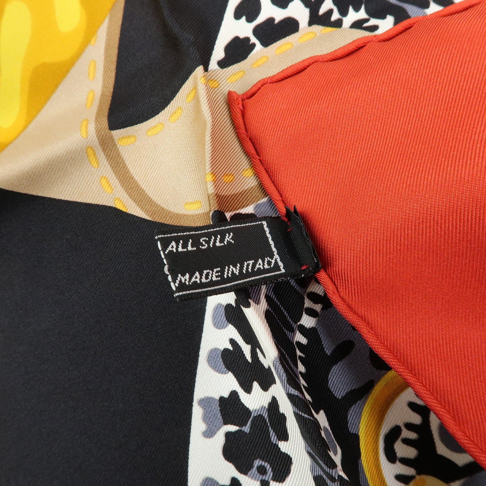 CELINE Silk 100% Scarf Flower Belt Motif Black Red Gold