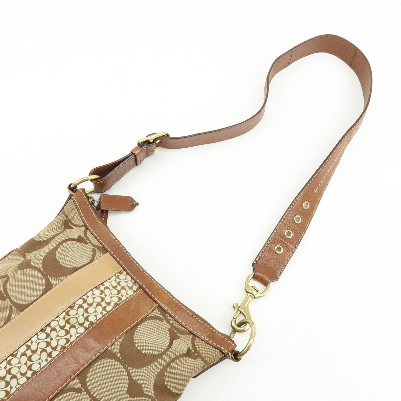 COACH Signature Set of 2 Canvas Leather Shoulder Bag Beige Camel