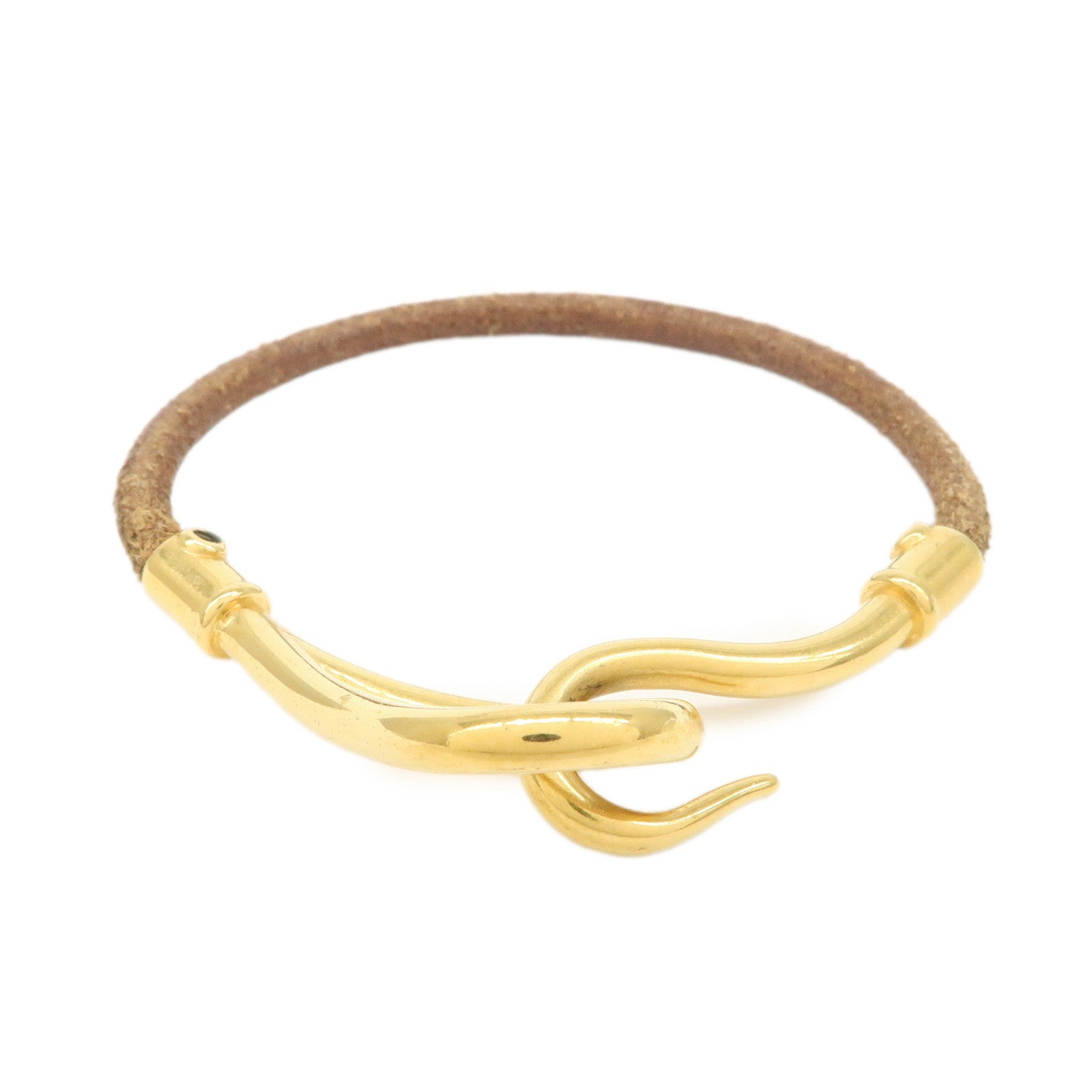HERMES Leather Jumbo Choker Bracelet Brown Gold