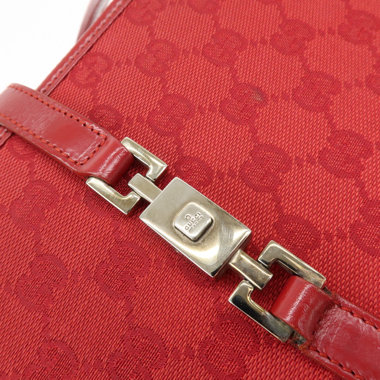 GUCCI Jackie GG Canvas Leather Shoulder Bag Tote Bag Red 002・1073