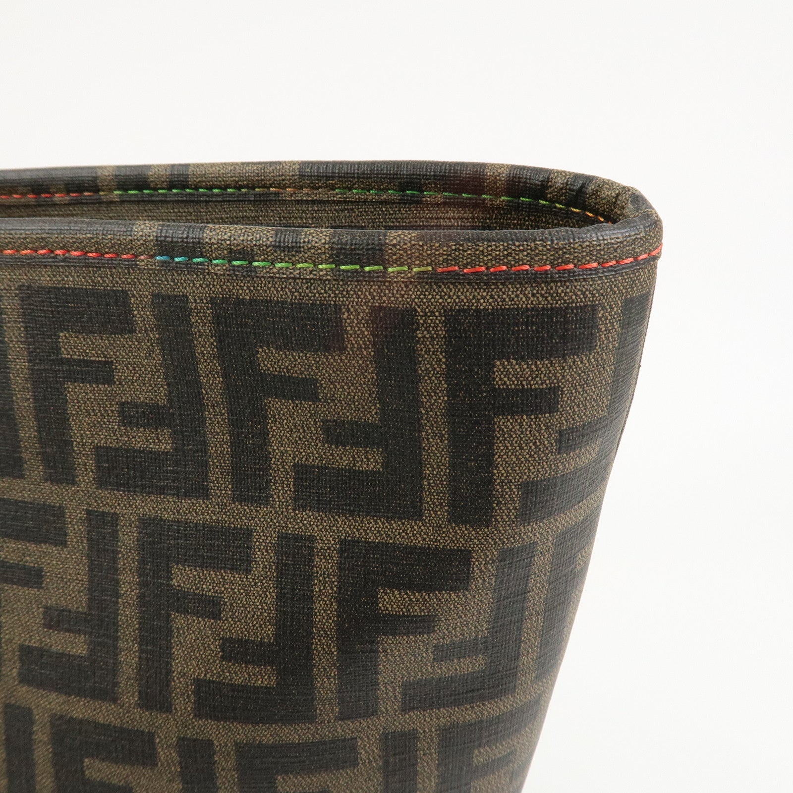 FENDI Zucca PVC Canvas Tote Bag Shoulder Bag Brown Black 8BH199