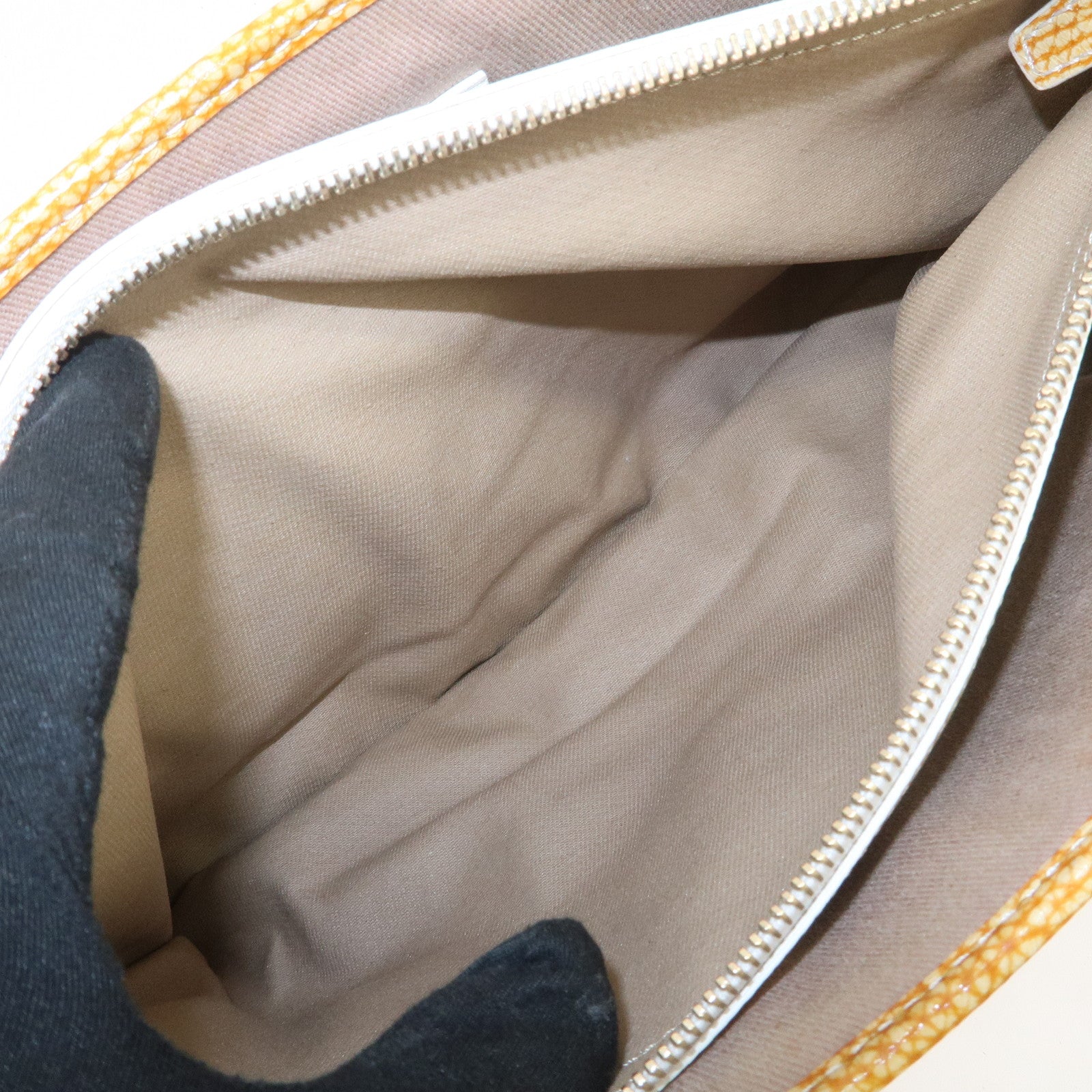 CELINE Macadam Boogie Canvas Leather Hand Bag Red Beige