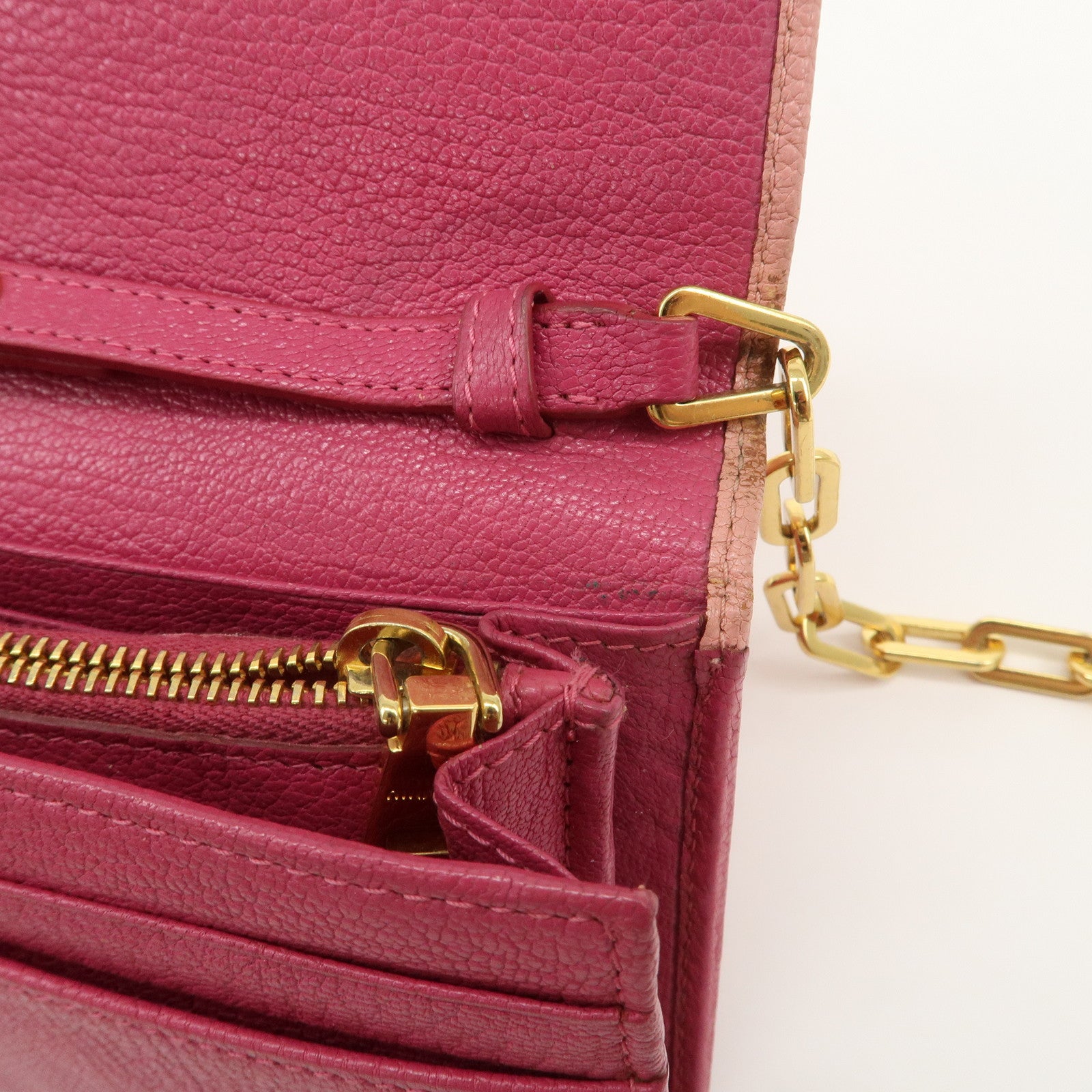 MIU MIU Logo Leather WOC Chain Shoulder Long Wallet Pink 5M1290