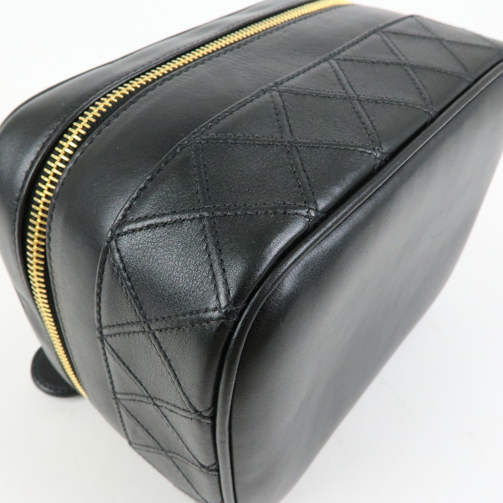 CHANEL Bicolore Lamb Skin Vanity Bag Cosmetic Pouch Black A01618