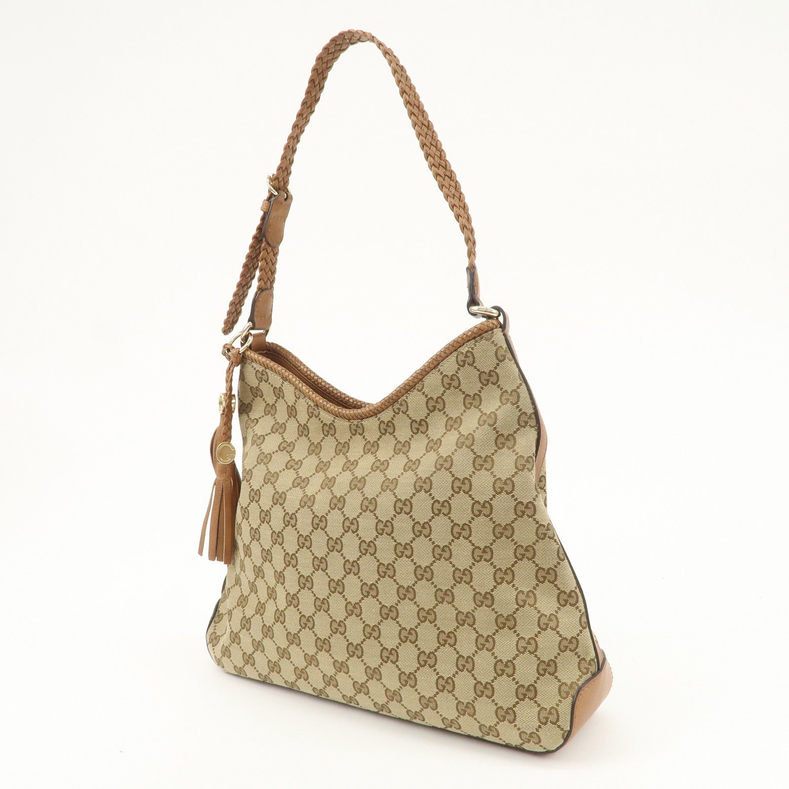 GUCCI Marrakech GG Canvas Leather Shoulder Bag Beige Brown 257026 Used