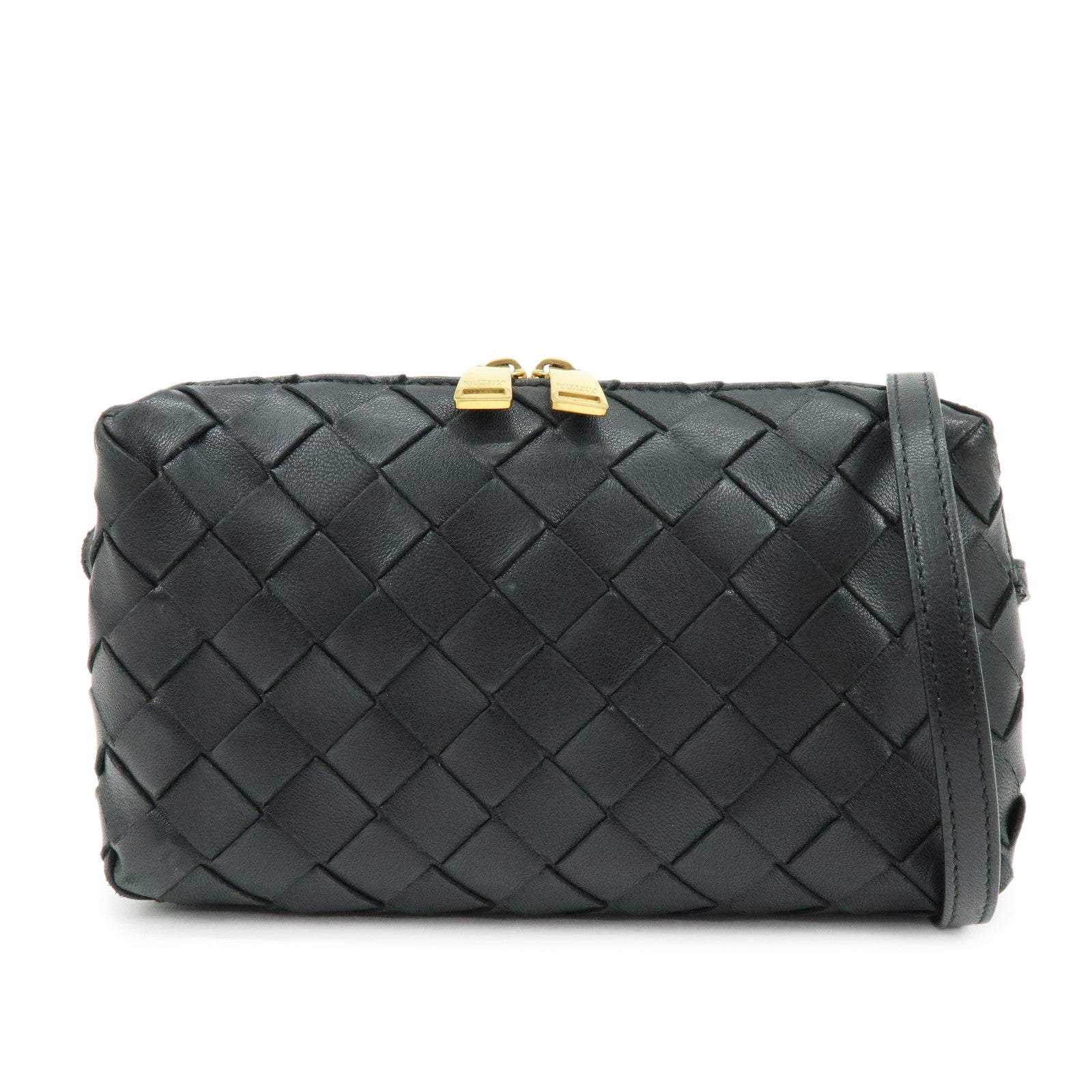 BOTTEGA VENETA Intrecciato Leather Shoulder Bag Crossbody Bag Black