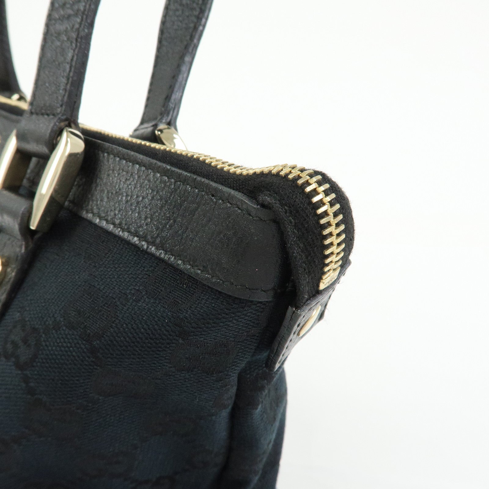 GUCCI Abbey GG Canvas Leather Tote Bag Hand Bag Black 141471