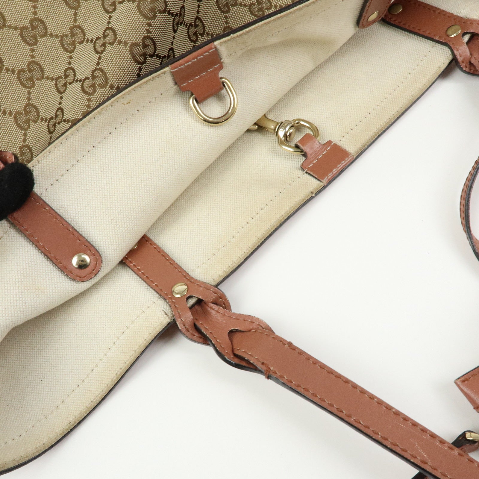 GUCCI GG Canvas Leather Tote Bag Shoulder Bag Beige Pink 247209
