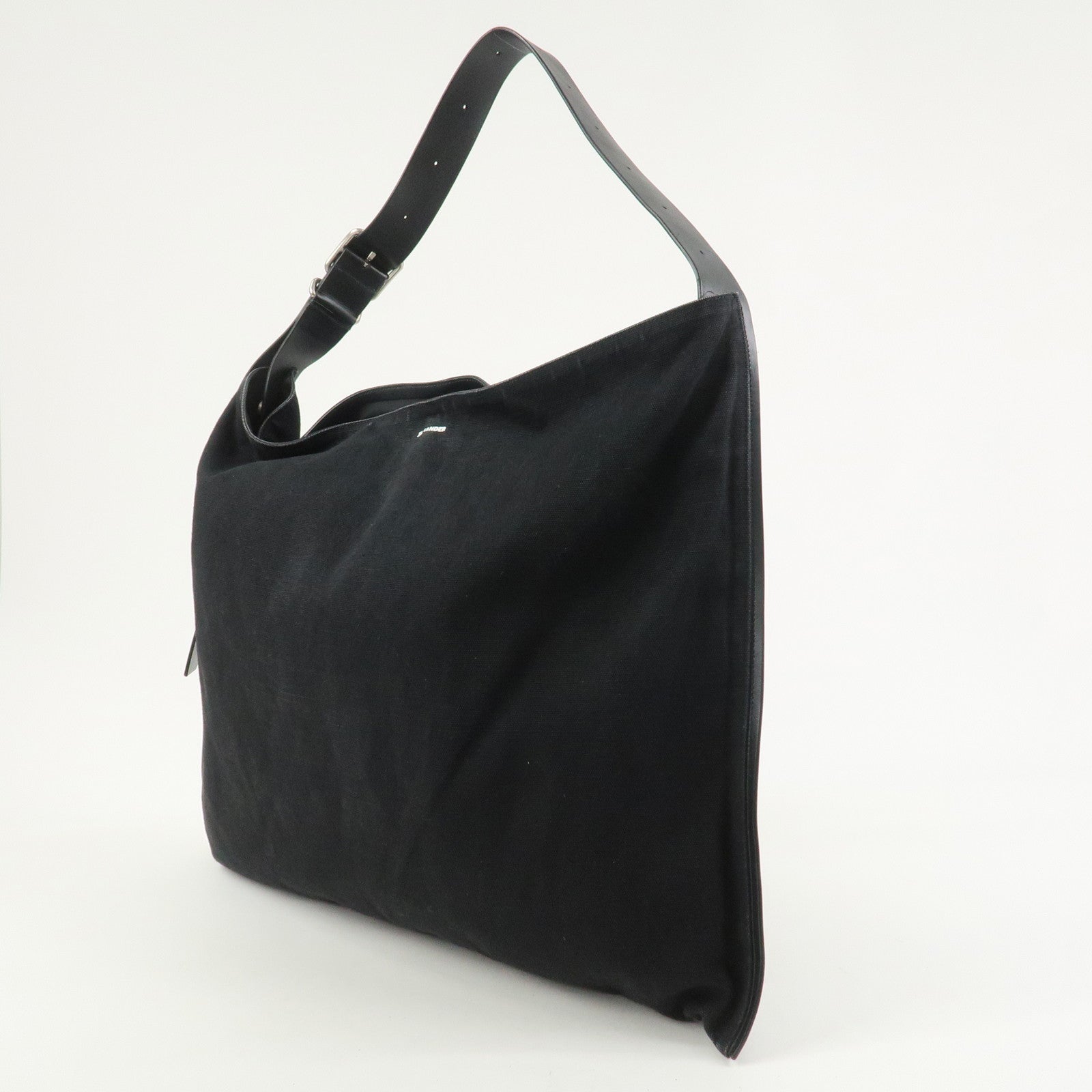 JIL SANDER Canvas Leather Shoulder Bag Crossbody Bag Black