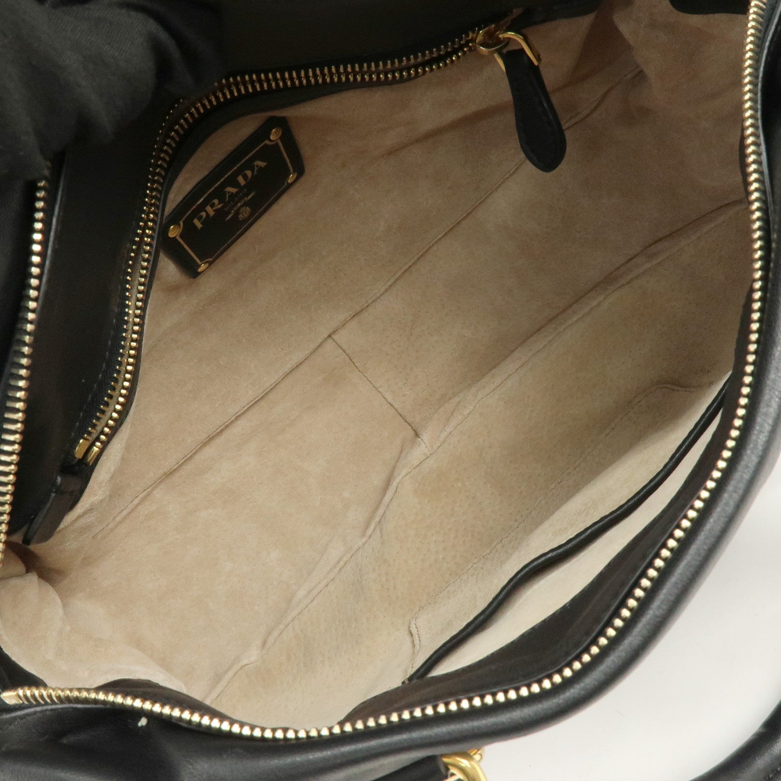 PRADA Logo Leather 2Way Bag Hand Bag Shoulder Bag Black Gold BN1903