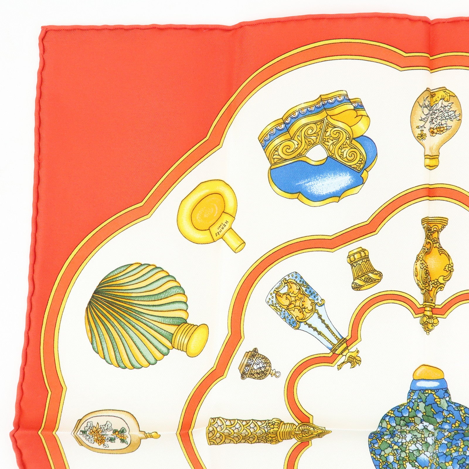 HERMES Carre 45 Set of 2 Silk 100% Scarf White Purple Orange