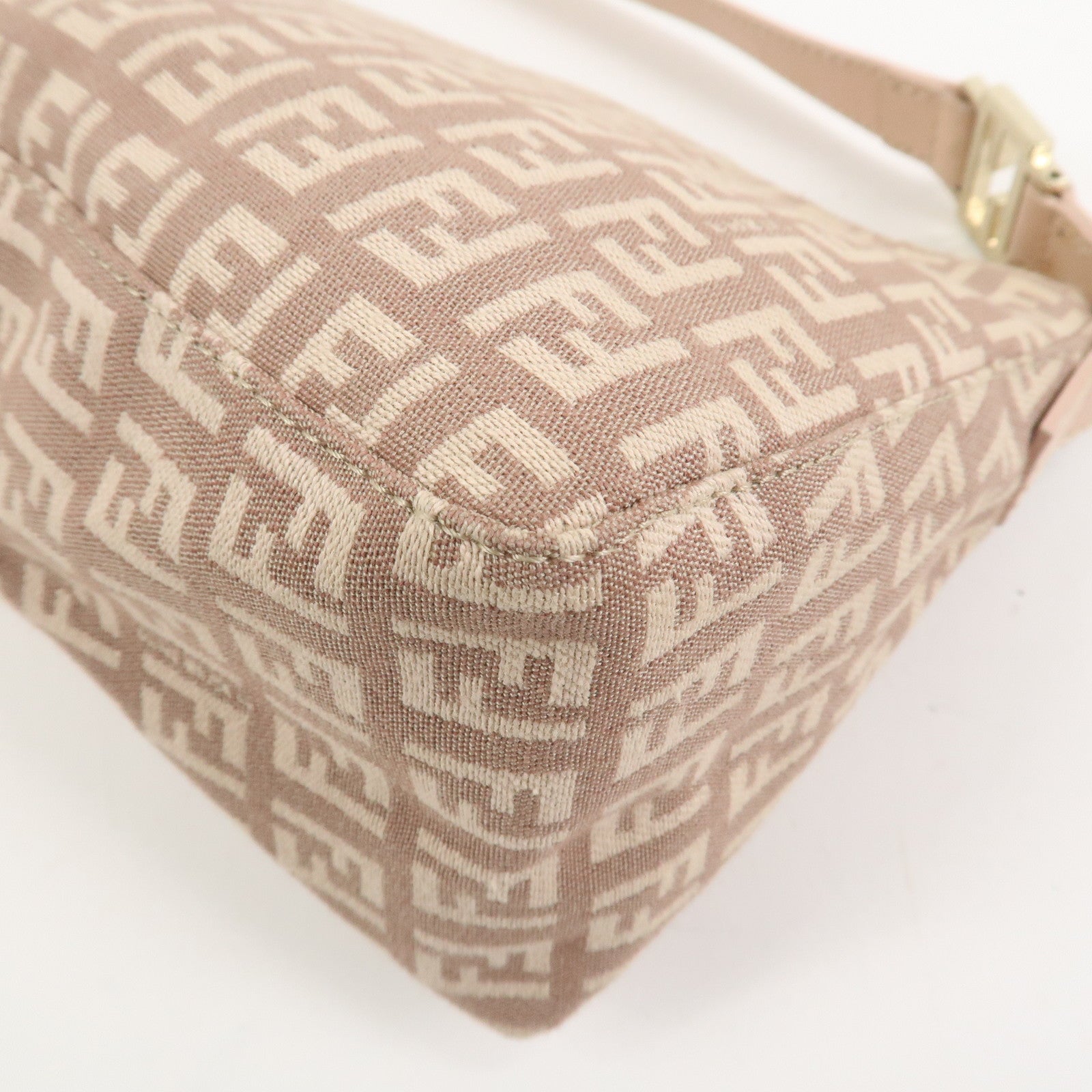 FENDI Zucchino Canvas Leather Shoulder Hand Bag Pink Beige 8BR444