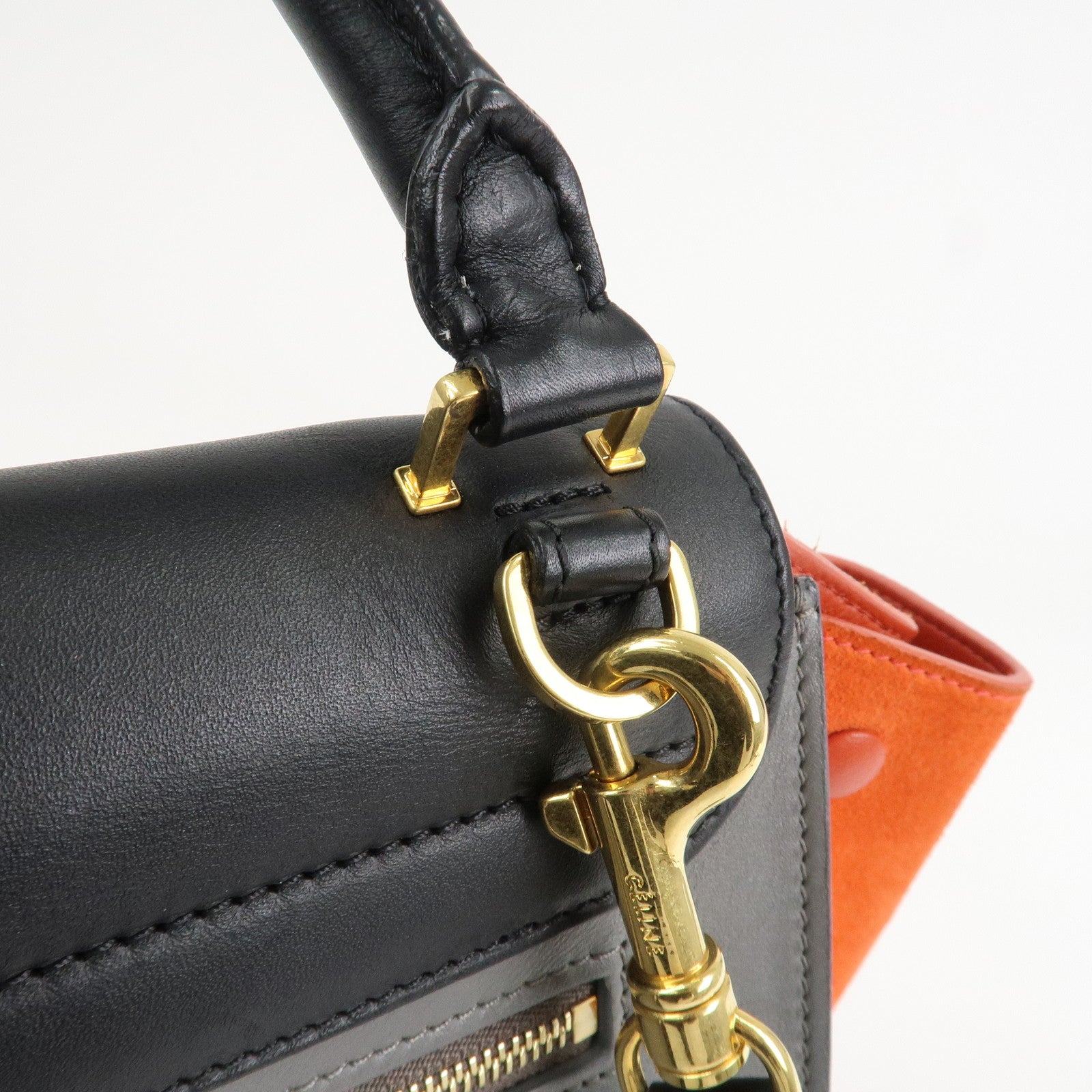CELINE Trapeze Leather Suede 2Way Hand Shoulder Bag Black Orange