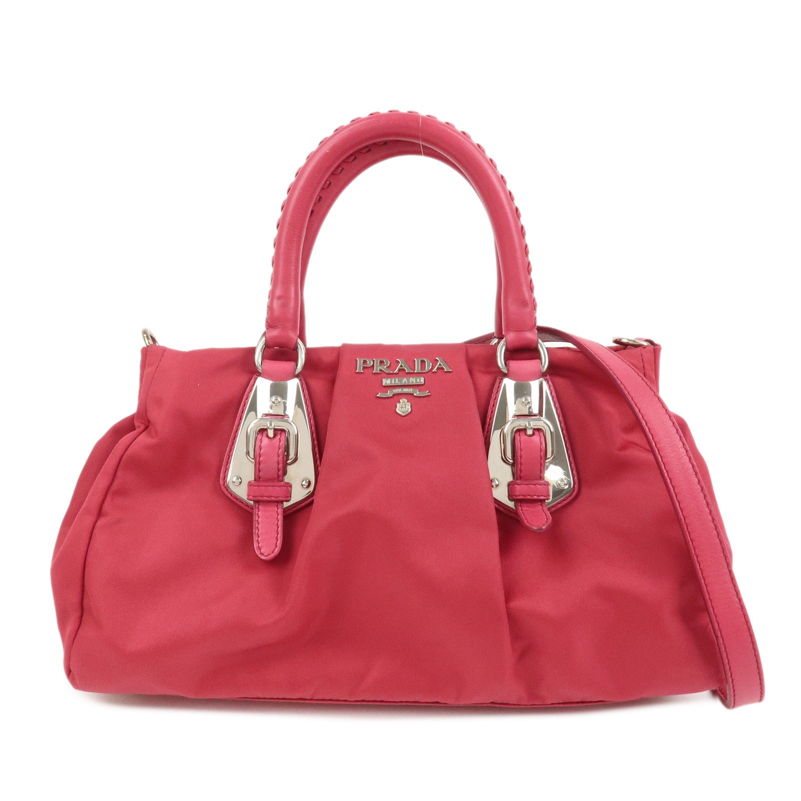 PRADA Logo Nylon Leather 2Way Bag Hand Bag Shoulder Bag Pink