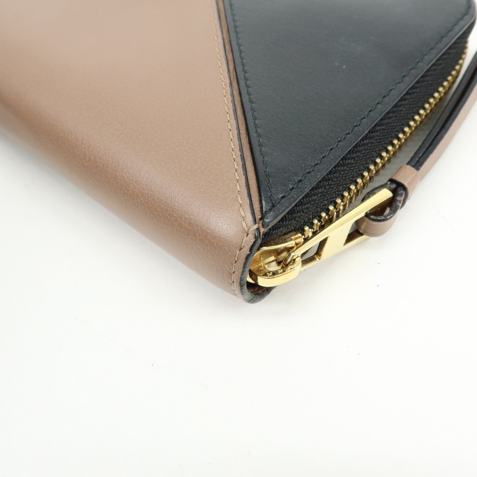 LOEWE Puzzle Calfskin Zippy Long Wallet Brown Beige Black
