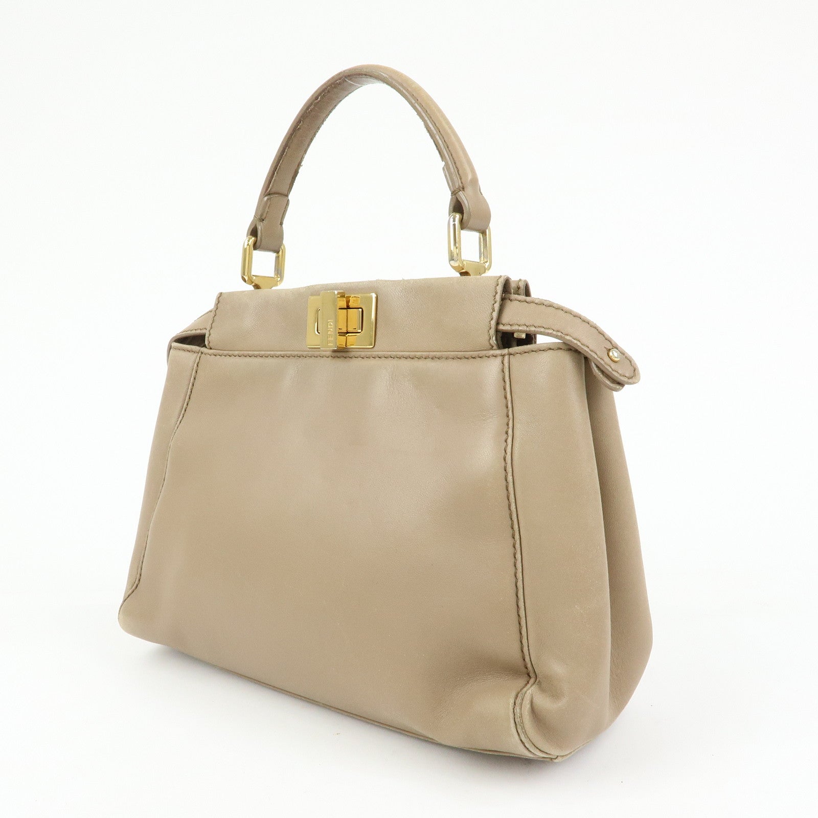 FENDI Mini Peekaboo Leather 2Way Shoulder Bag Hand Bag Beige 8BN244