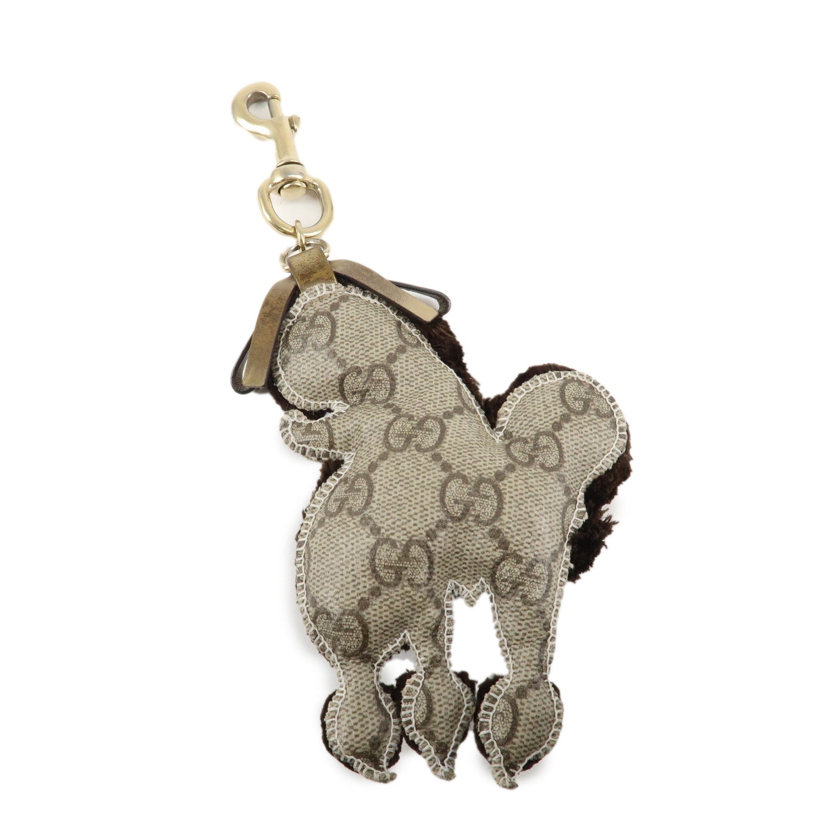 GUCCI Gucciori Leather GG Supreme Bag Charm Poodle Beige Brown Used