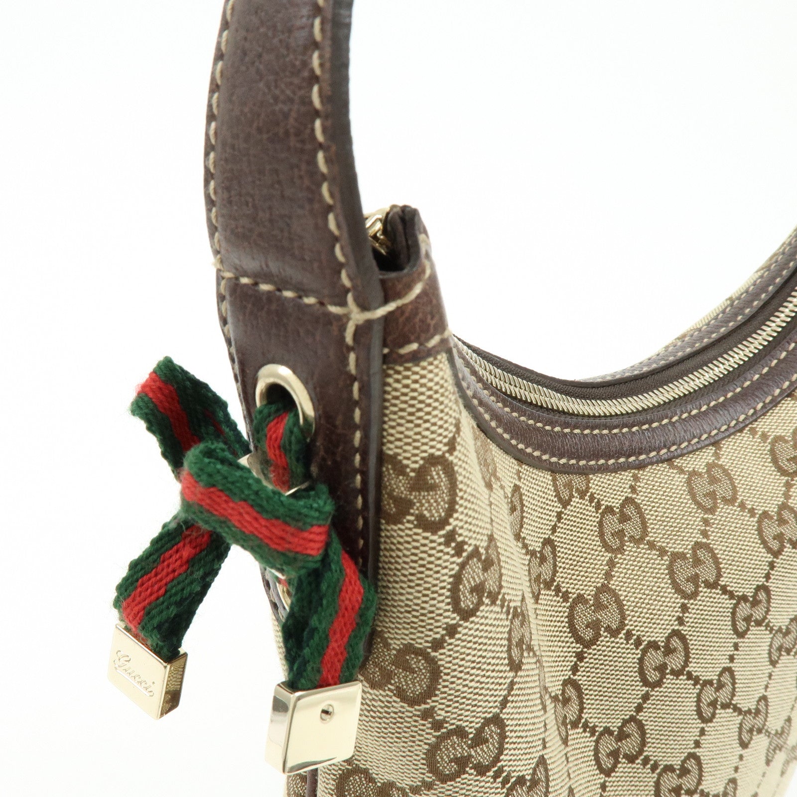 GUCCI Sherry GG Canvas Leather Shoulder Bag Beige Brown 162895