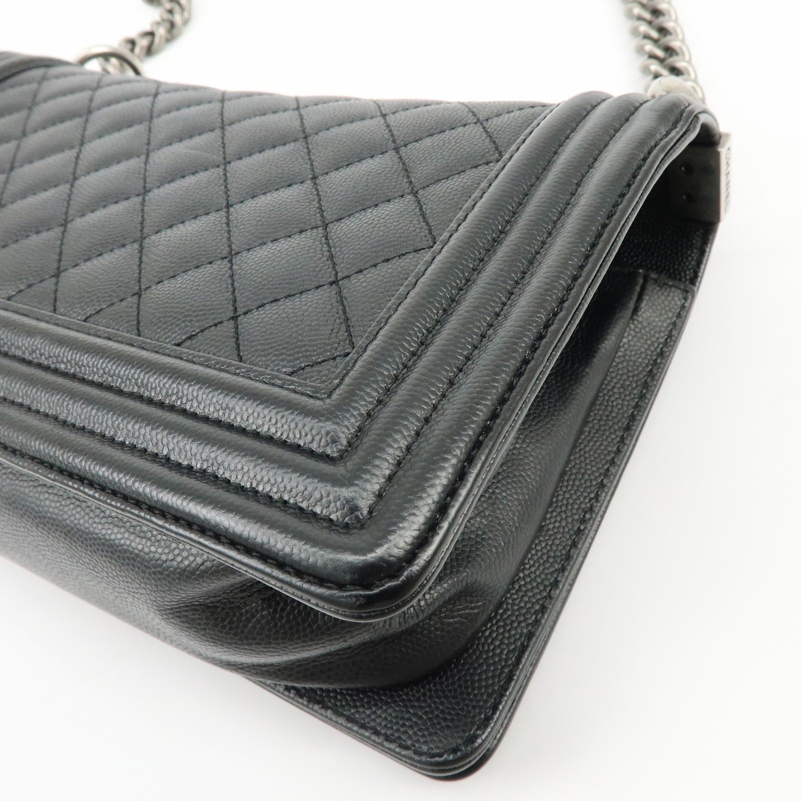 CHANEL Boy Chanel Caviarskin Chain Shoulder Bag Crossbody Bag Black