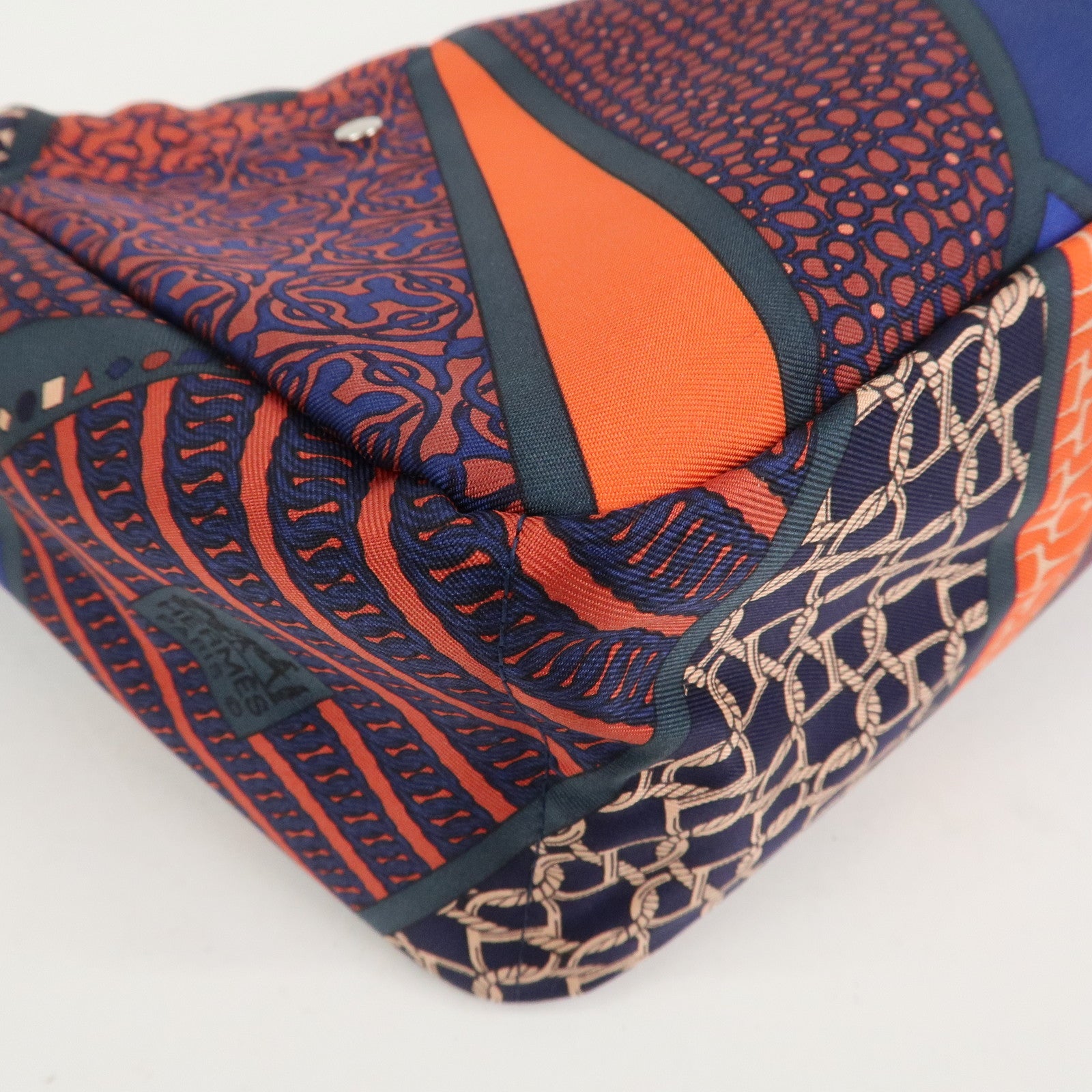 HERMES Fourbi 25 Silk Leather Drawstring Hand Bag Pouch Orange Navy