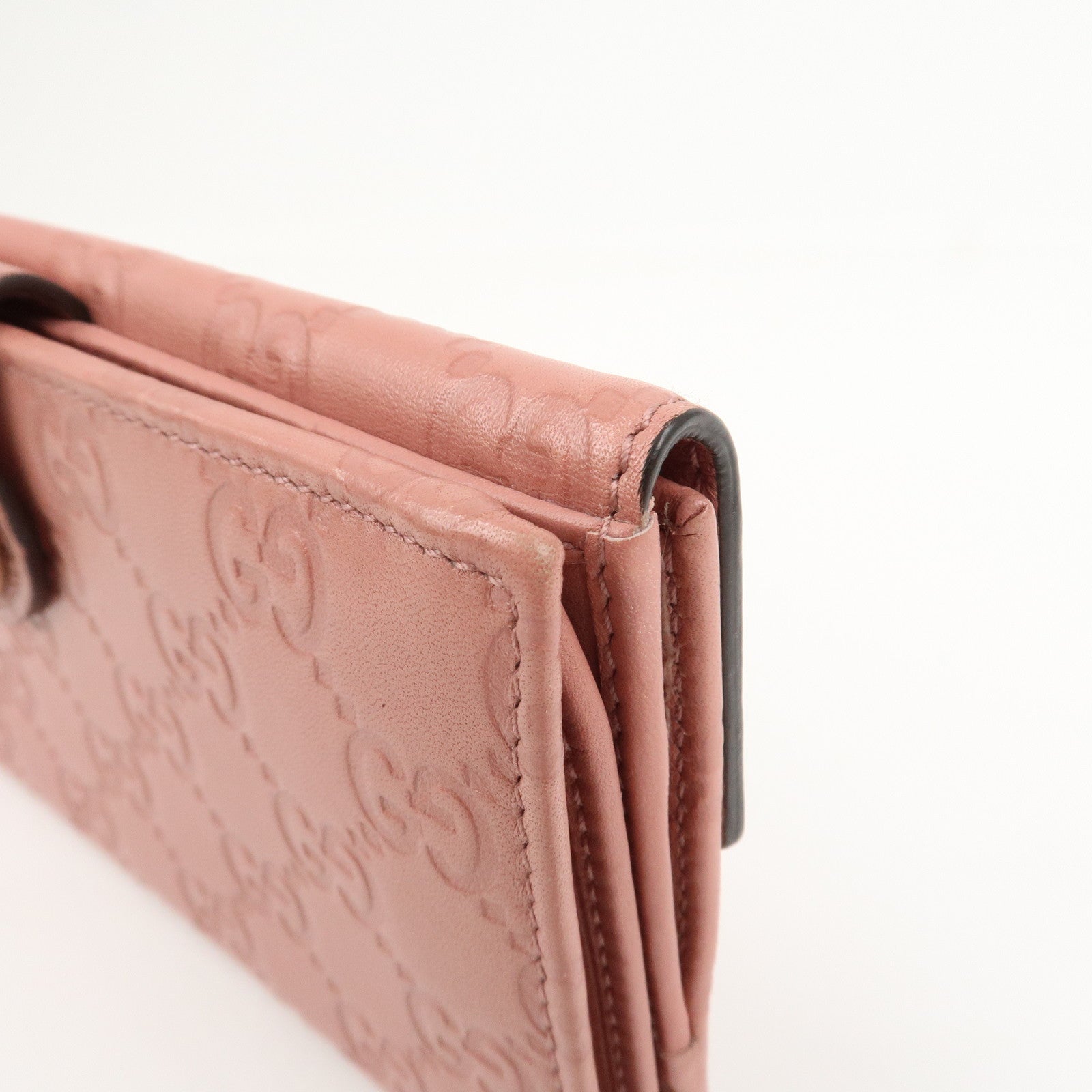 GUCCI Guccissima Leather Heart W Hook Bi-fold Wallet Pink 203550