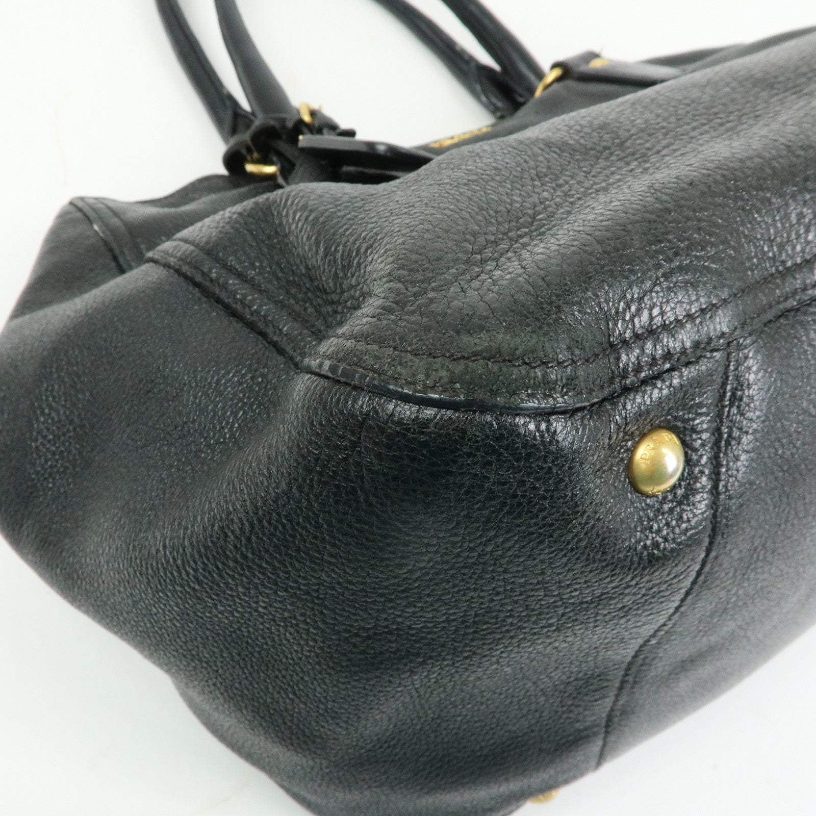 PRADA Logo Leather 2Way Bag Hand Bag Shoulder Bag Black BR4083