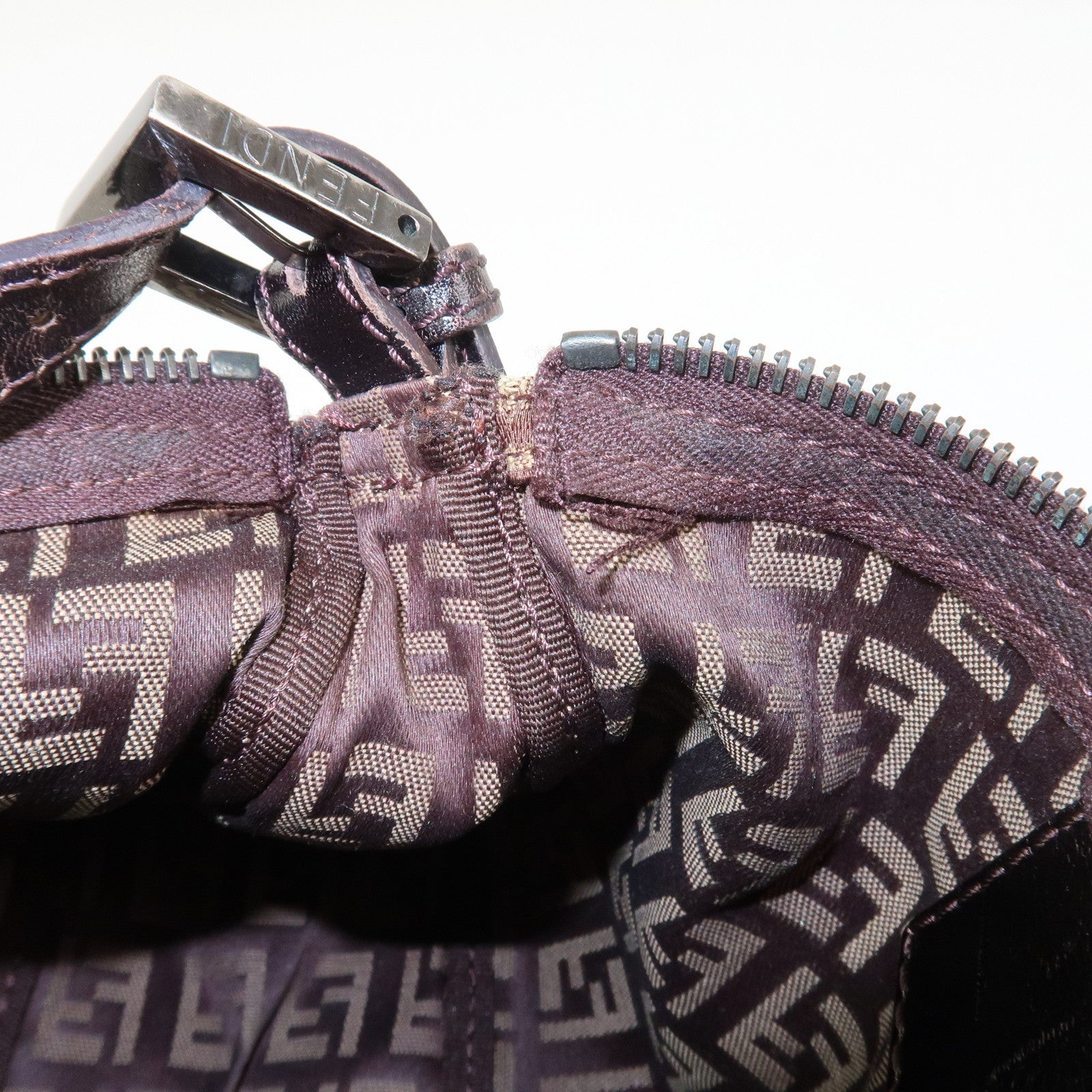 FENDI Zucchino Canvas Leather Hand Bag Pouch Bag Brown 8N0001