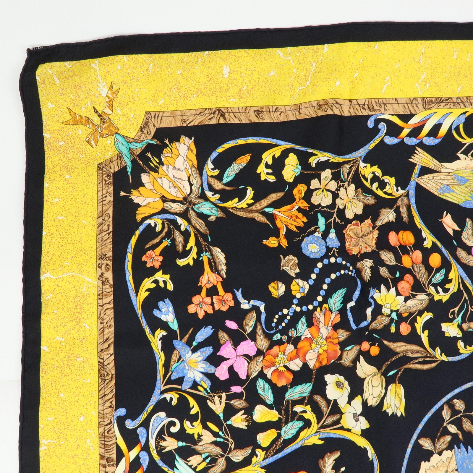 HERMES Carre 90 Set of 2 Silk 100% Scarf Black Navy Yellow