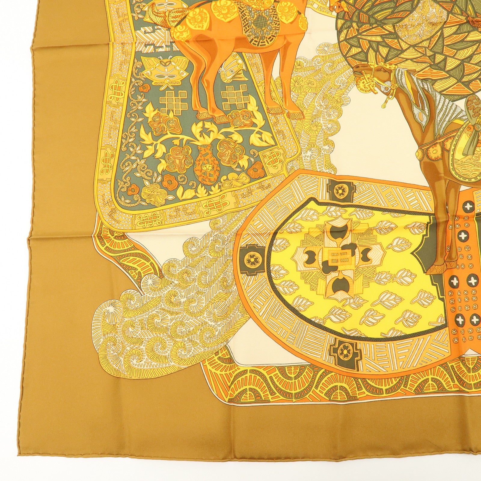 HERMES Carre 90 Silk 100% Scarf ART des STEPPES Horse Print Orange