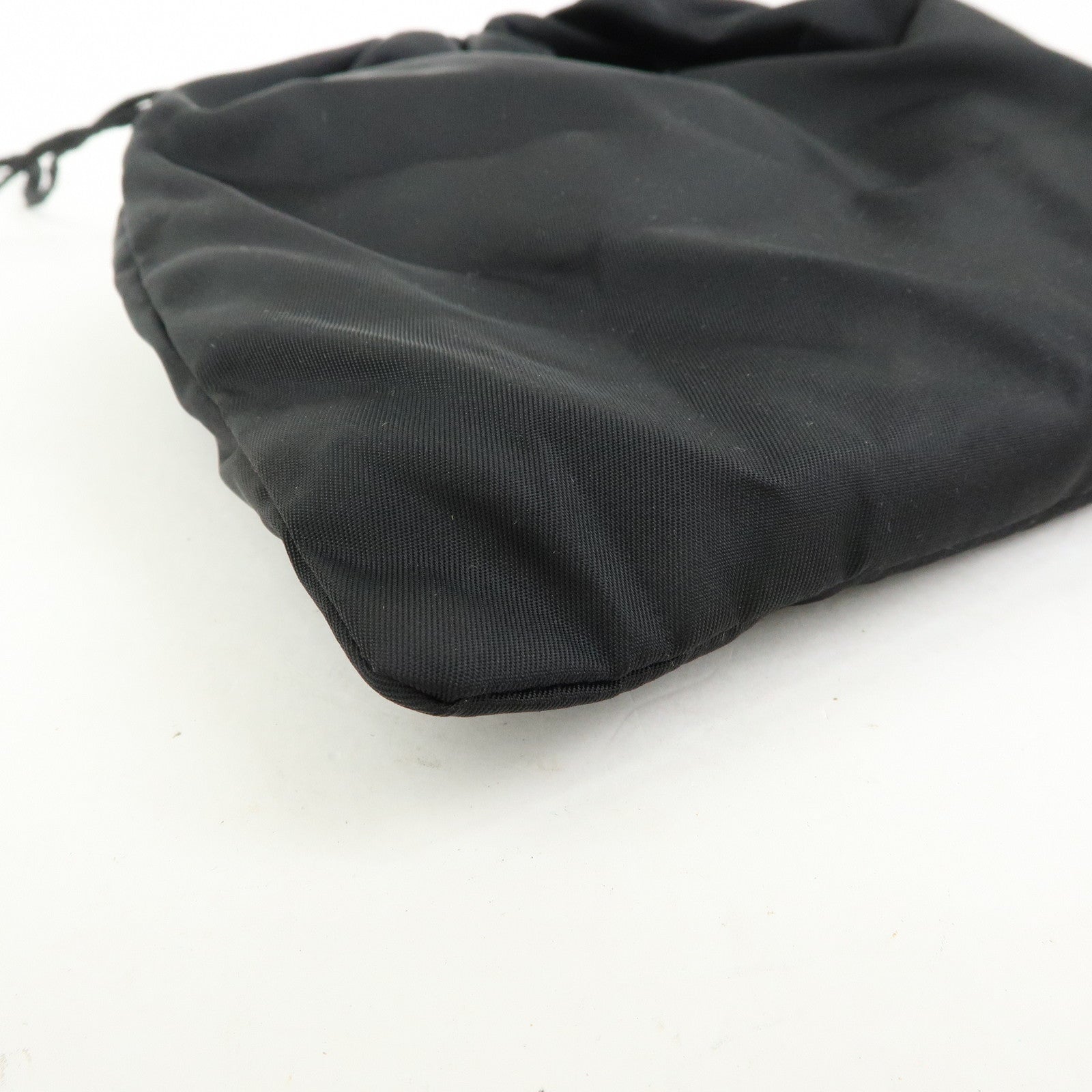 PRADA Triangle Logo Nylon Saffiano Leather Drawstring Pouch Black