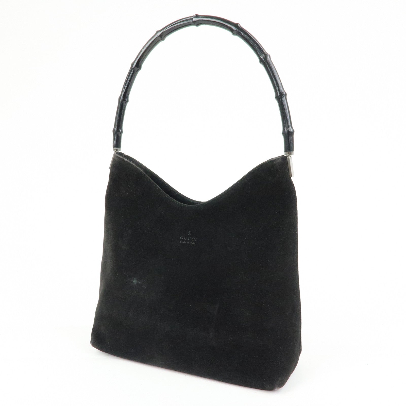 GUCCI Bamboo Suede Shoulder Bag Hand Bag Black 001.3244